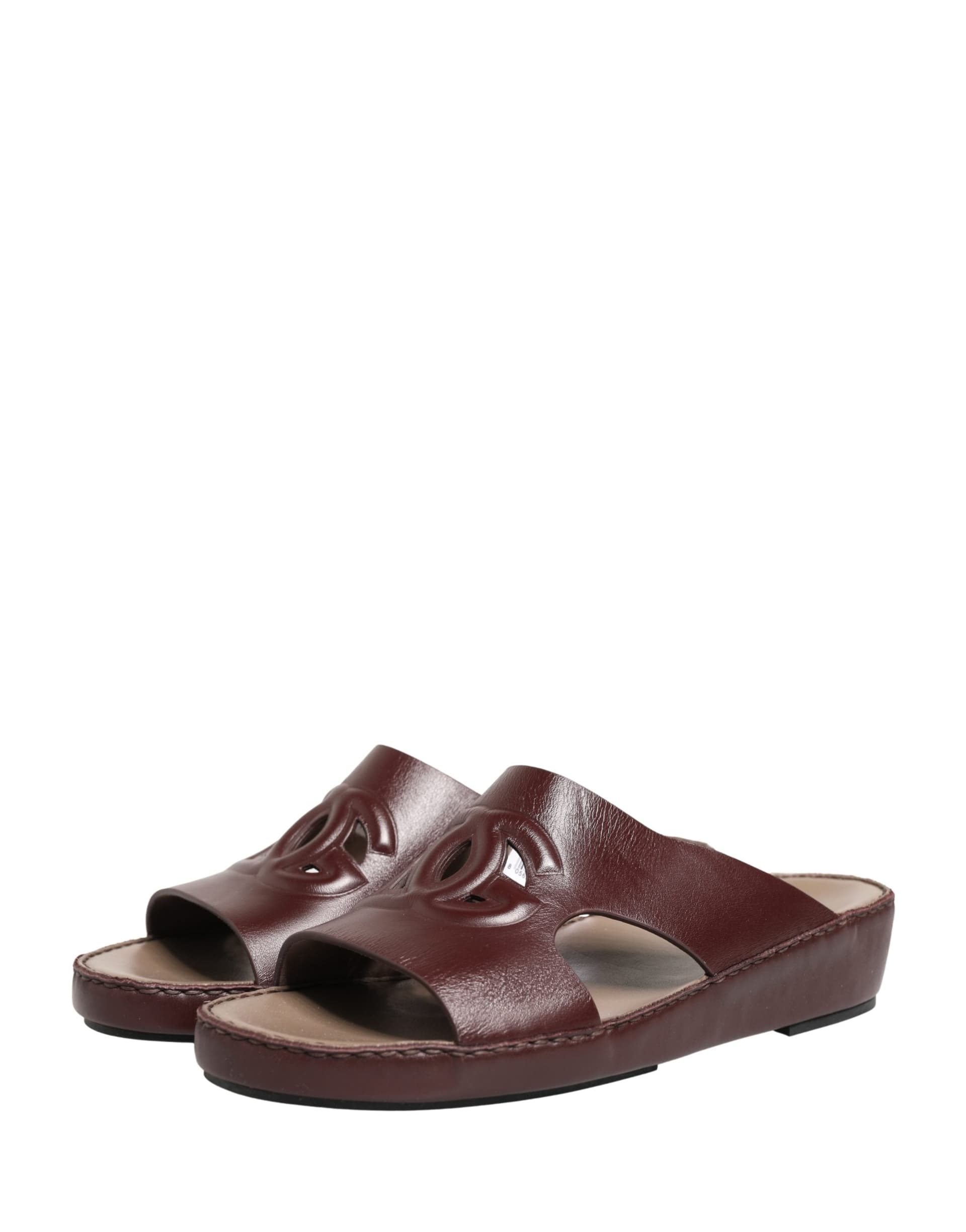 Dolce & Gabbana Maroon Leather Cutout DG Logo Sandals Shoes - 4