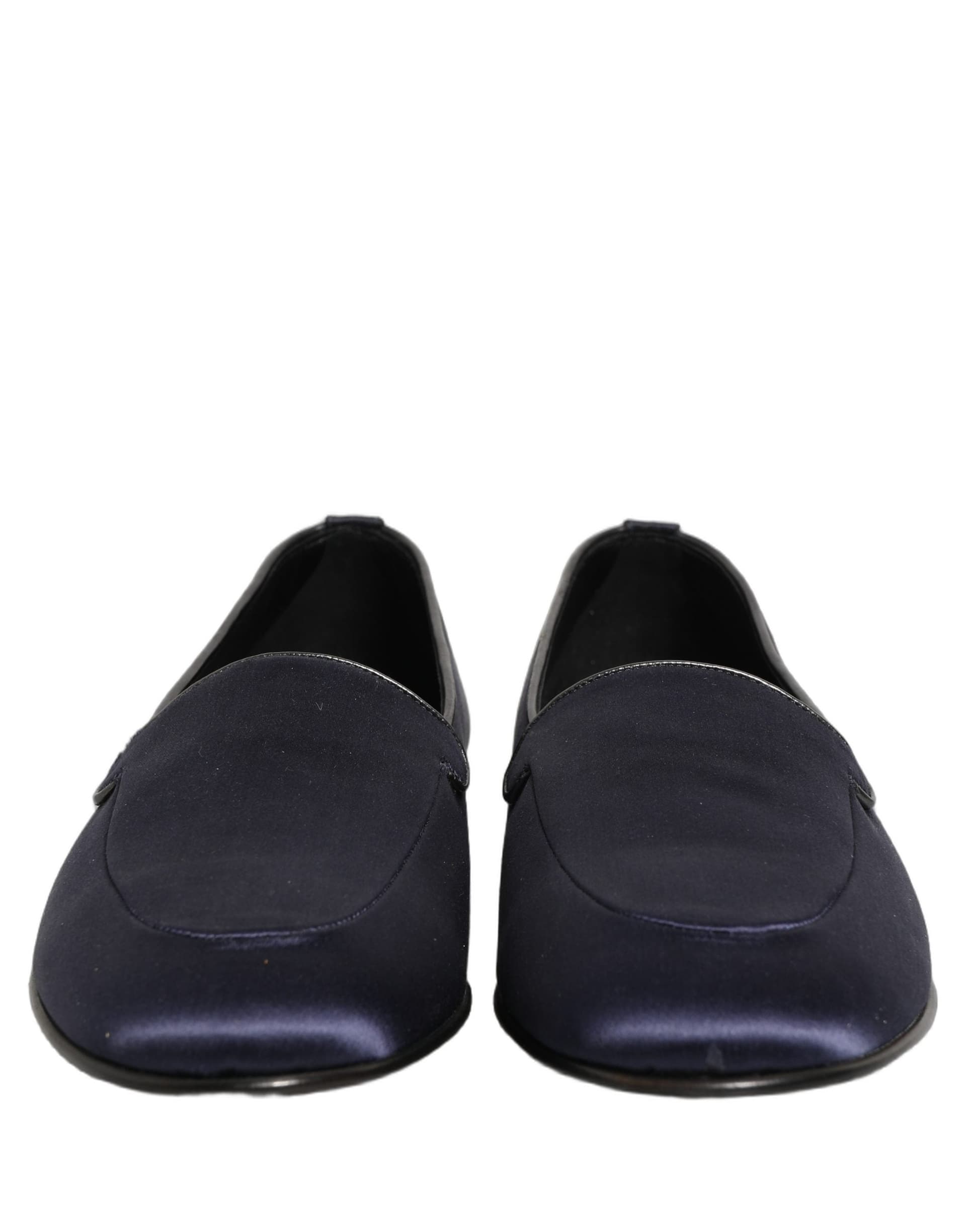 Dolce & Gabbana Navy Blue Satin DG Logo Dress Loafers Shoes - 2