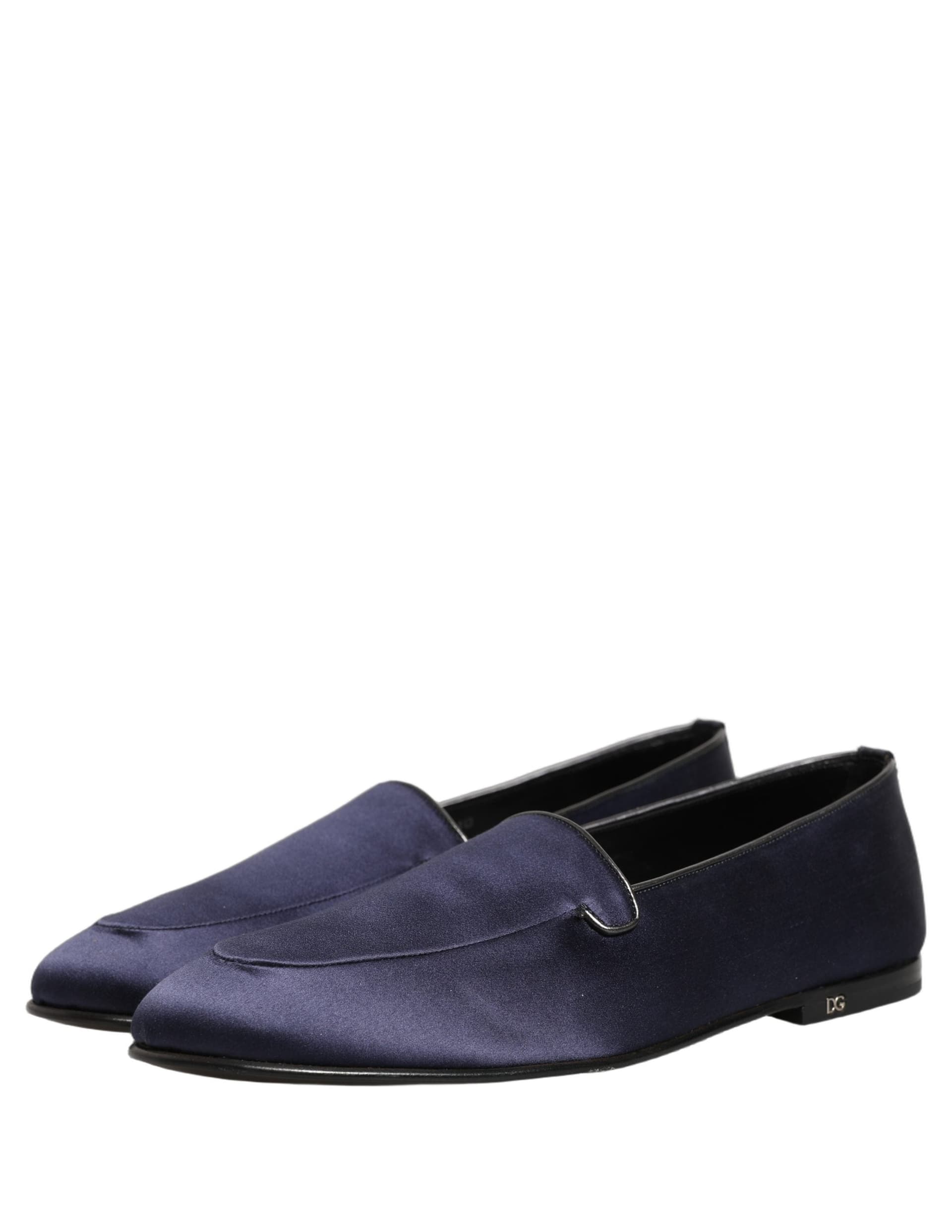 Dolce & Gabbana Navy Blue Satin DG Logo Dress Loafers Shoes - 4