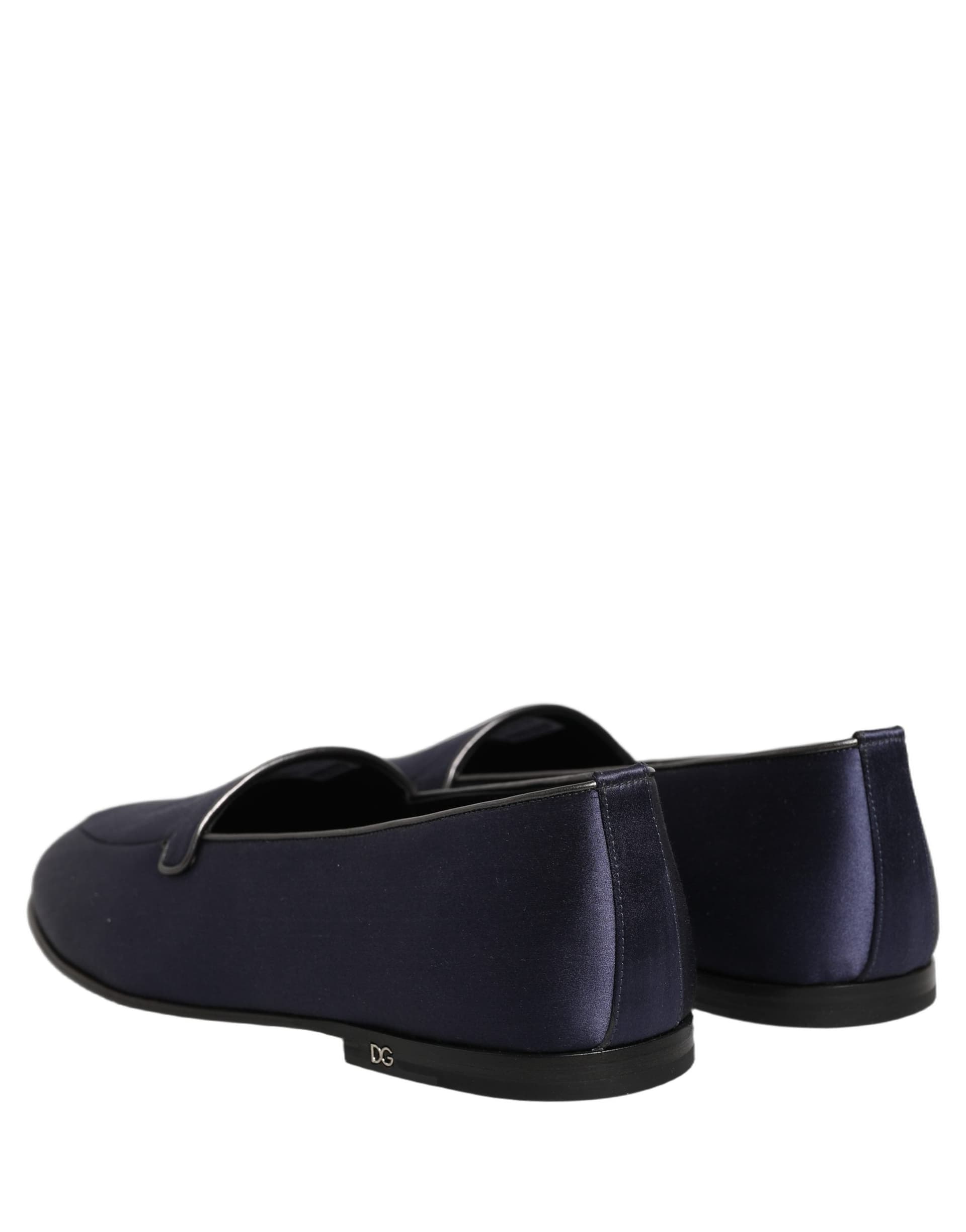 Dolce & Gabbana Navy Blue Satin DG Logo Dress Loafers Shoes - 5
