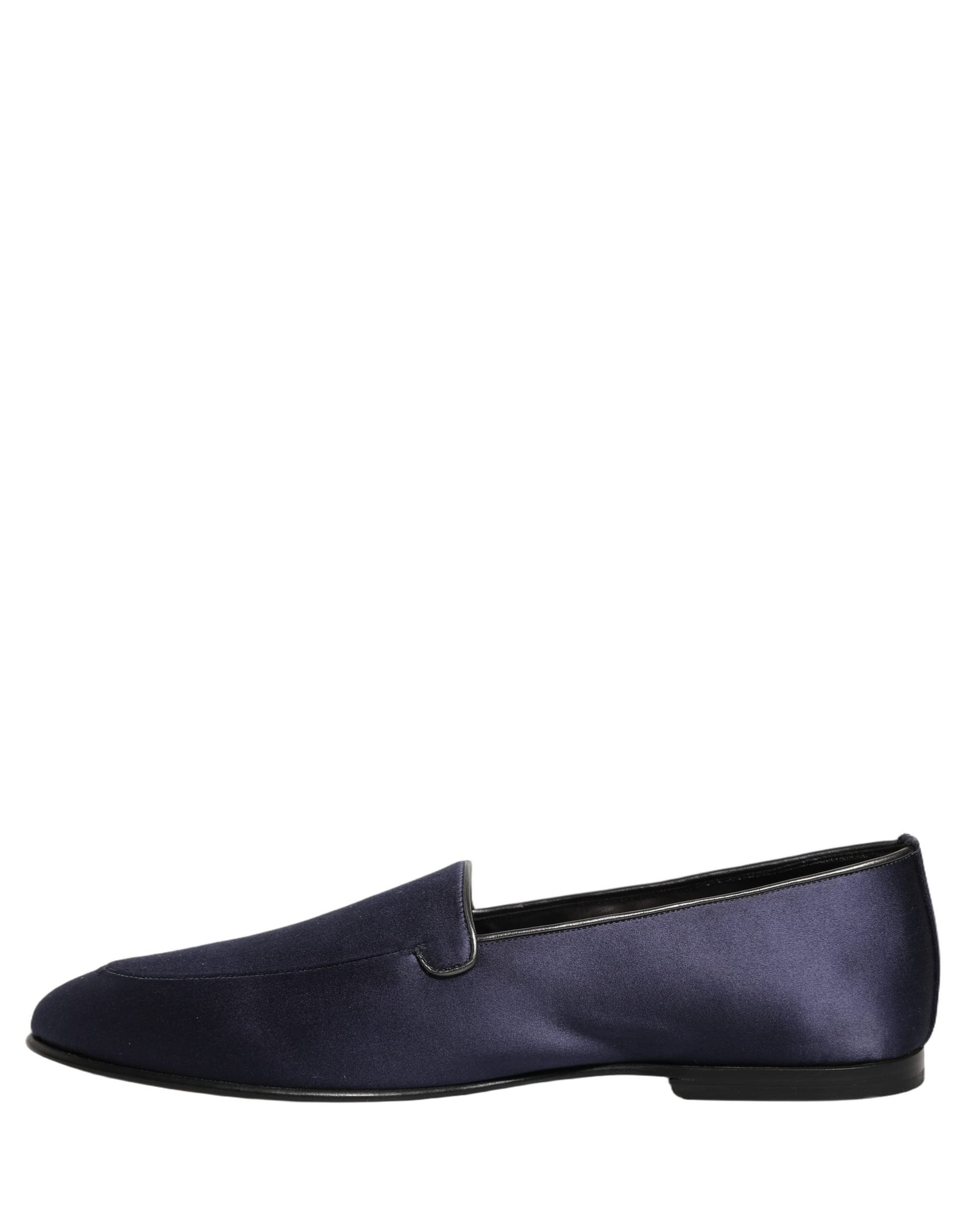 Dolce & Gabbana Navy Blue Satin DG Logo Dress Loafers Shoes - 6