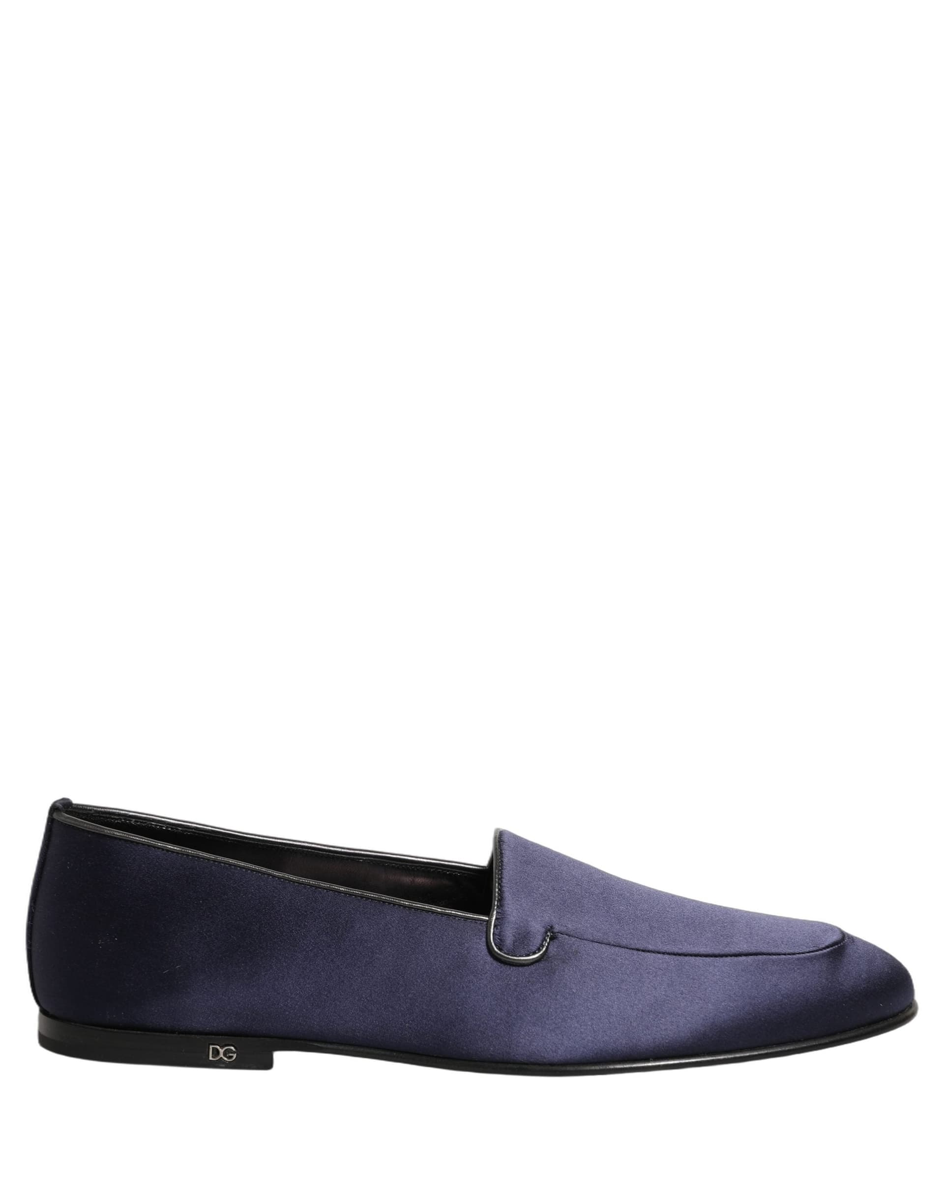 Dolce & Gabbana Navy Blue Satin DG Logo Dress Loafers Shoes - 7