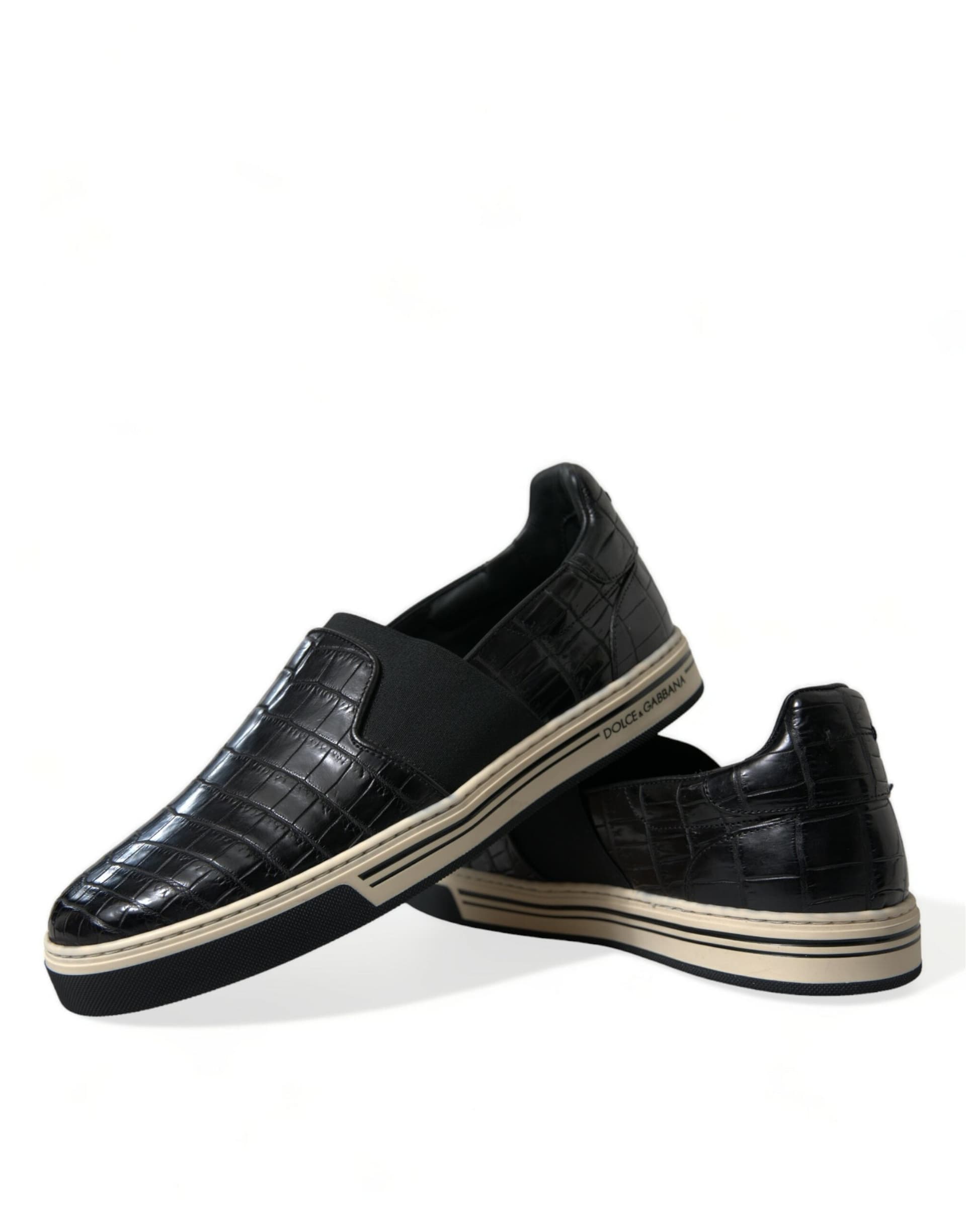 Dolce & Gabbana Black Croc Exotic Leather Sneakers Shoes - 8