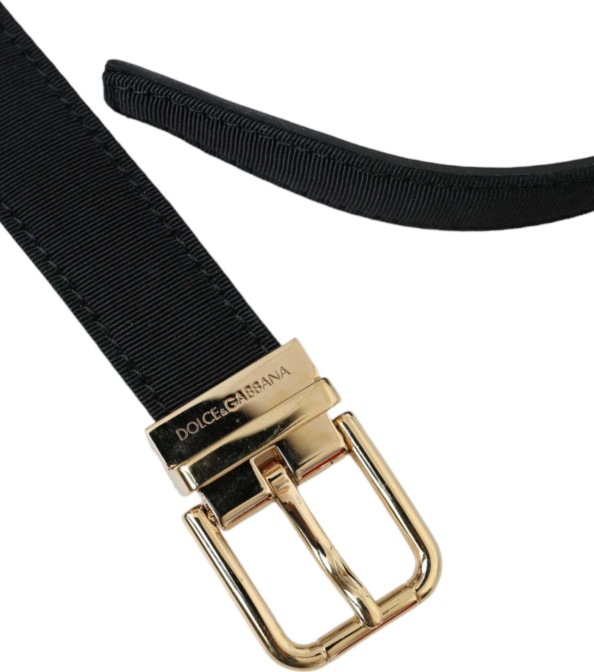 Dolce & Gabbana Black Gros Grain Gold Metal Buckle Belt Men - 4