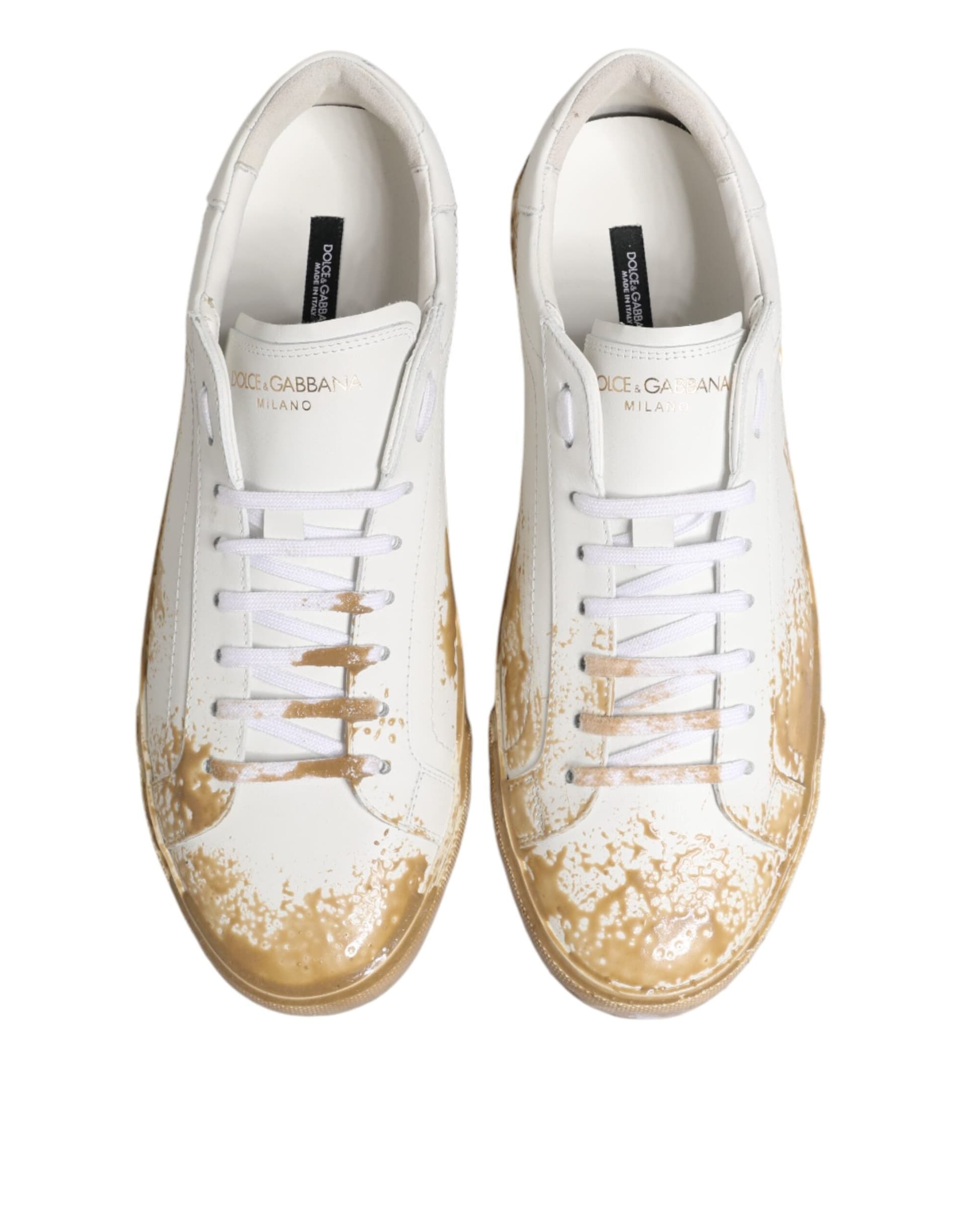 Dolce & Gabbana White Leather Paint Effect Low Top Sneakers  Shoes - 2