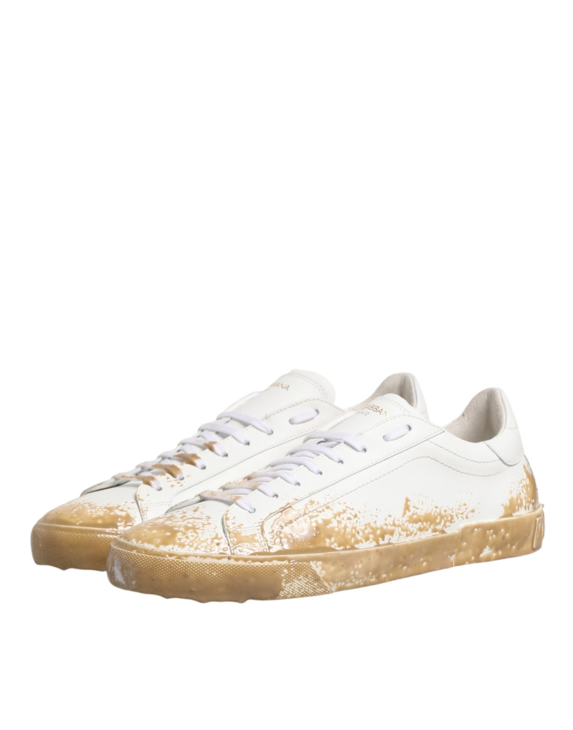 Dolce & Gabbana White Leather Paint Effect Low Top Sneakers  Shoes - 3