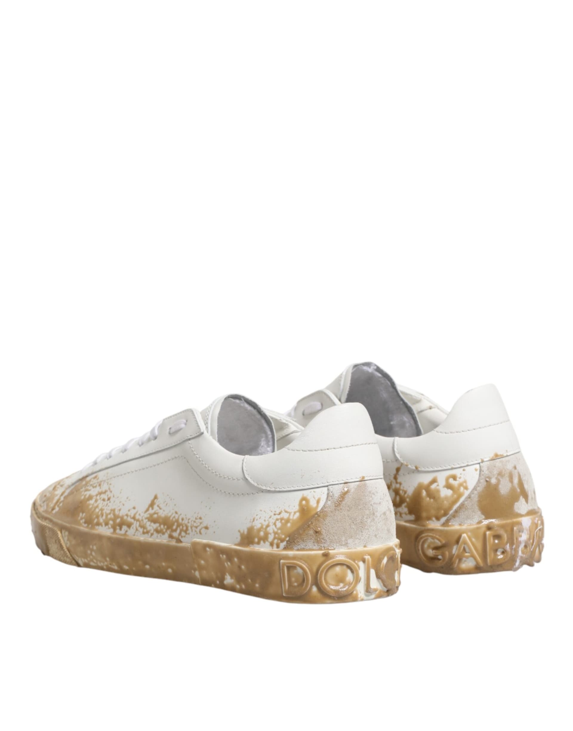 Dolce & Gabbana White Leather Paint Effect Low Top Sneakers  Shoes - 4