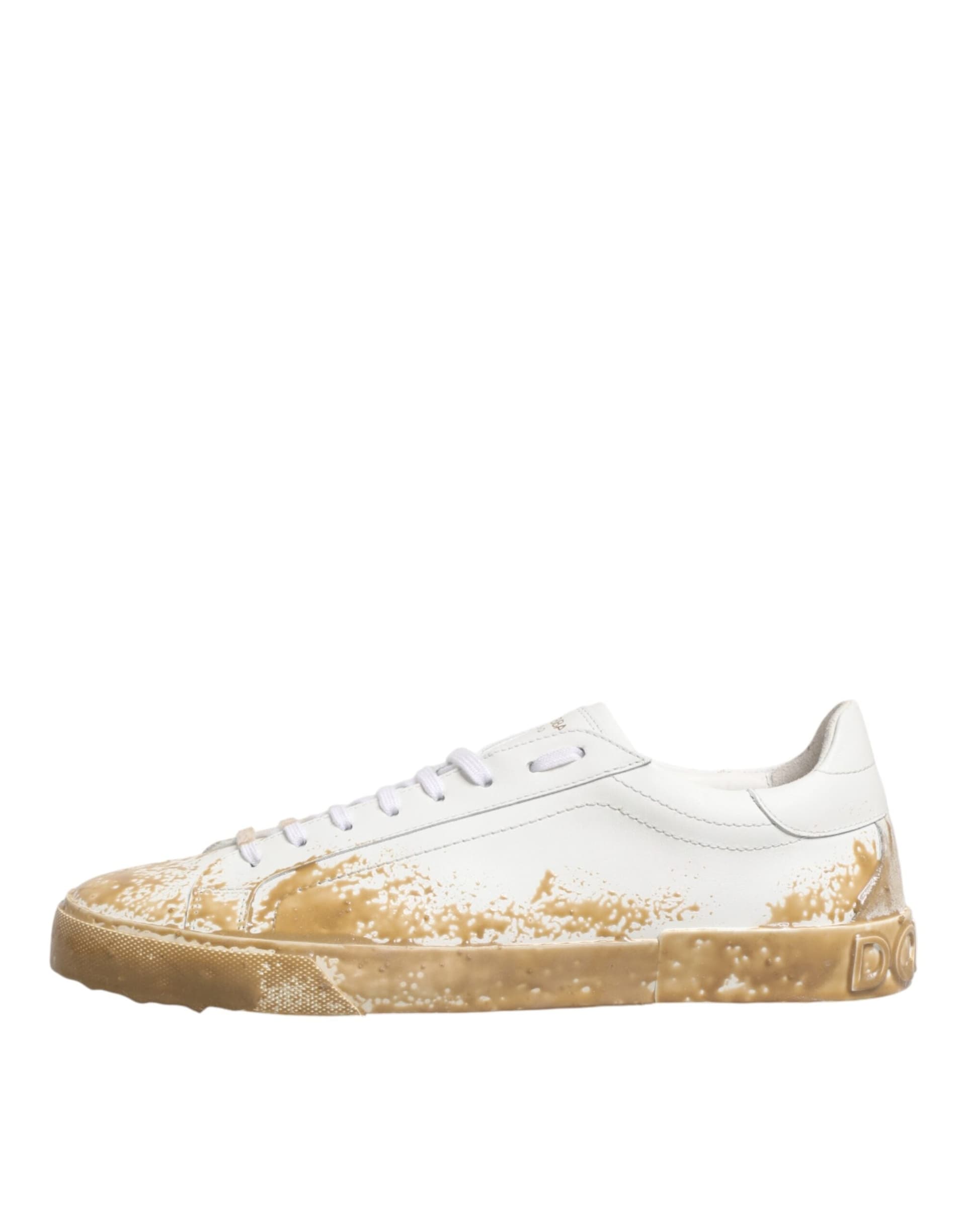 Dolce & Gabbana White Leather Paint Effect Low Top Sneakers  Shoes - 5