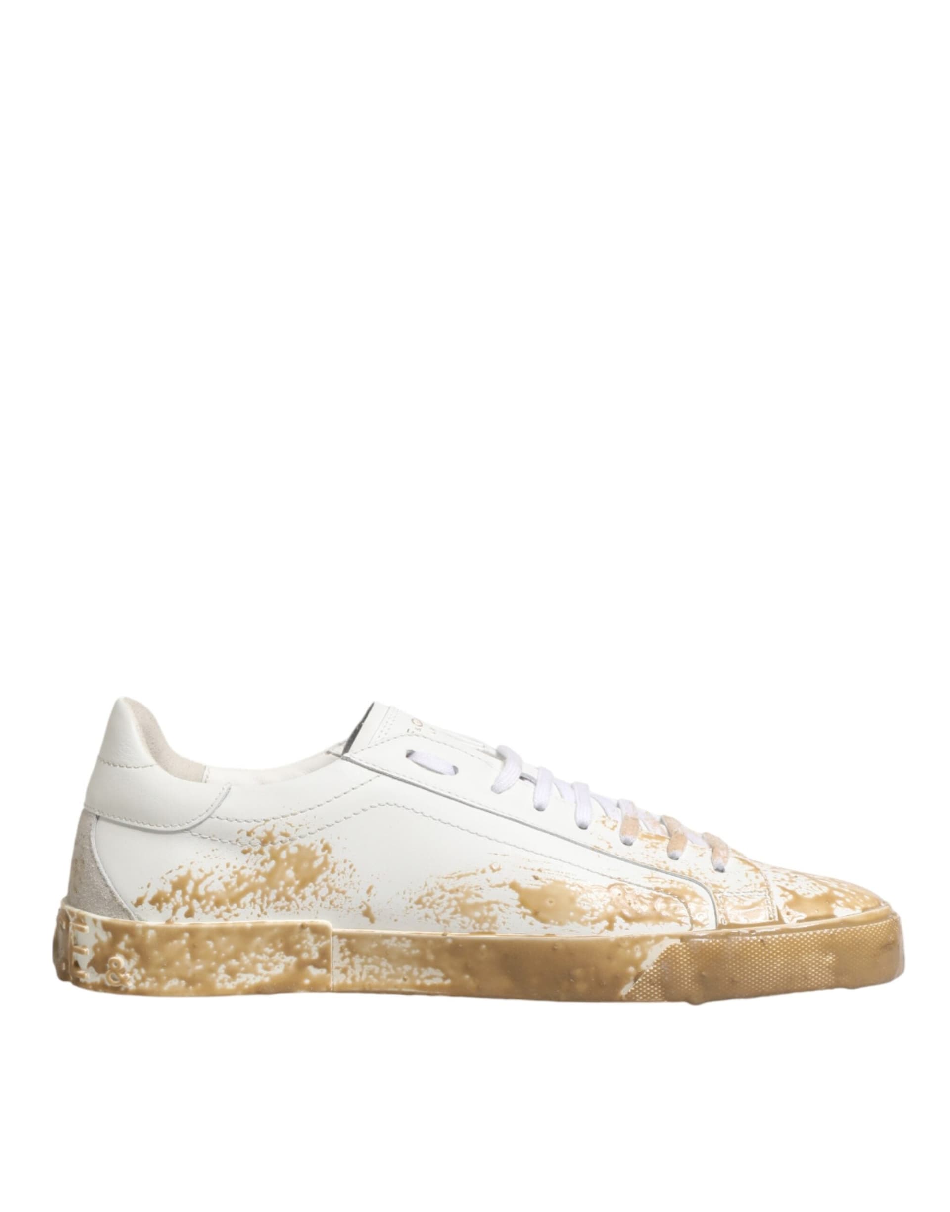 Dolce & Gabbana White Leather Paint Effect Low Top Sneakers  Shoes - 7