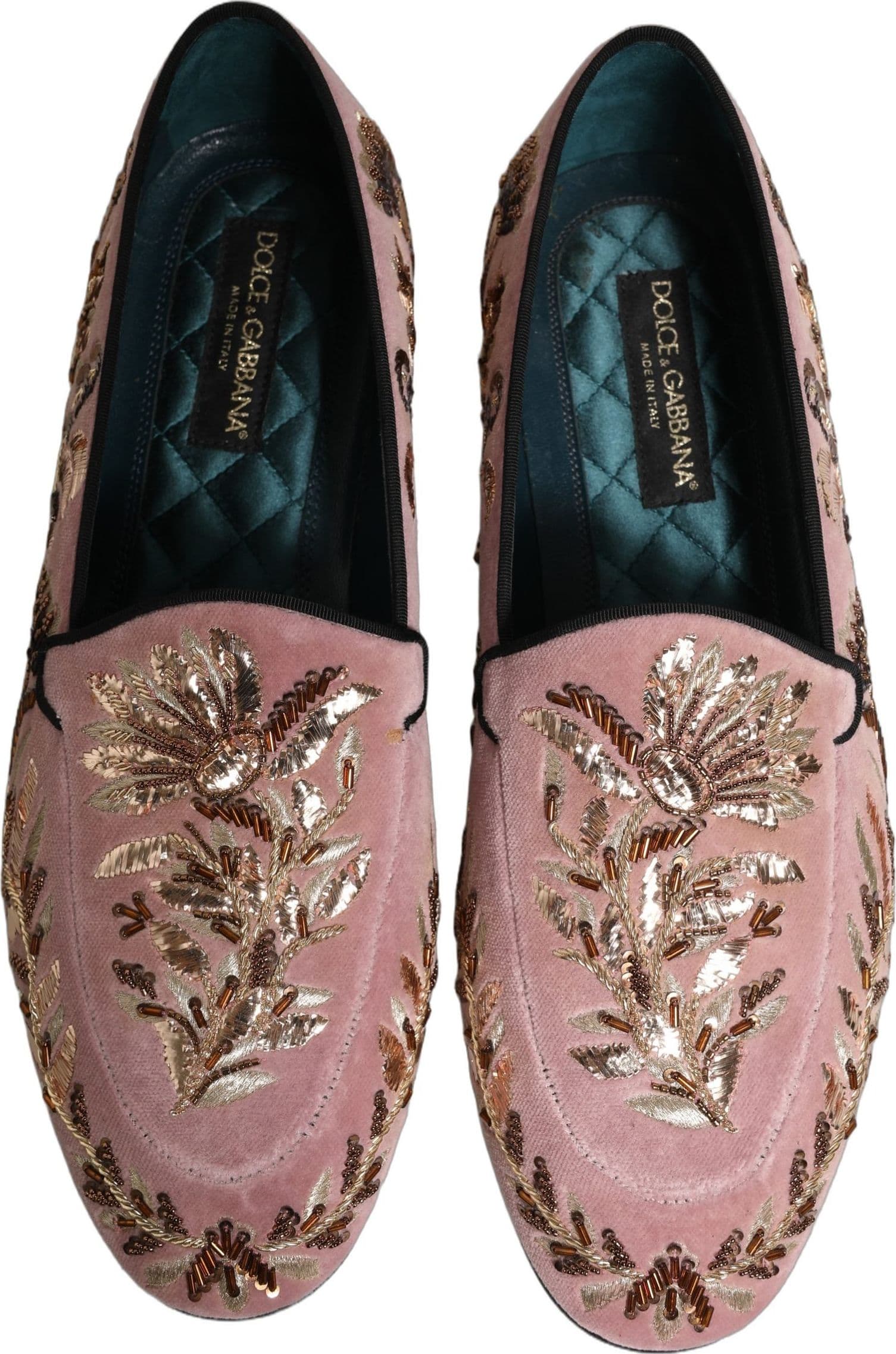 Dolce & Gabbana Pink Velvet Floral Embroidery Loafers Shoes - 3