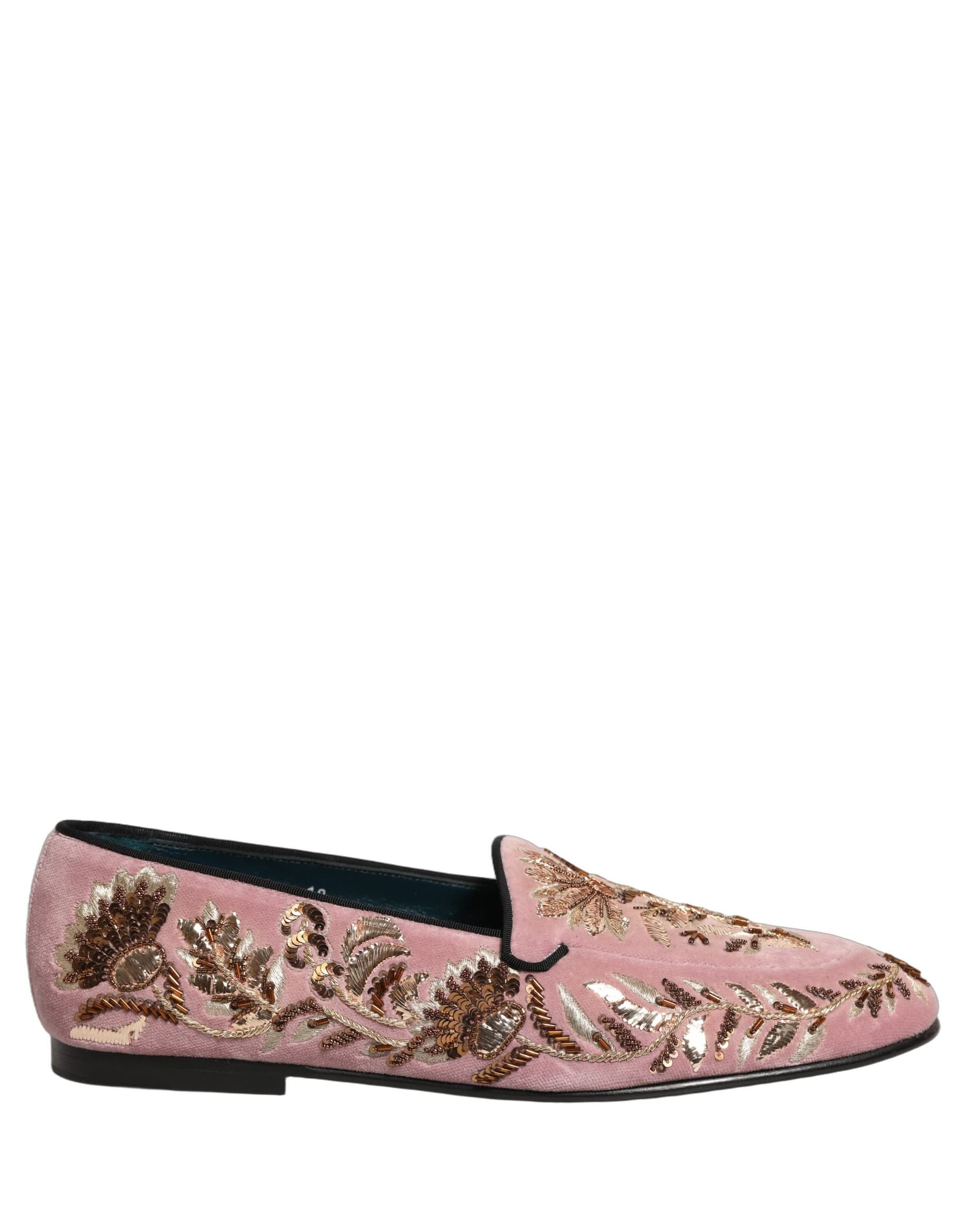 Dolce & Gabbana Pink Velvet Floral Embroidery Loafers Shoes - 8