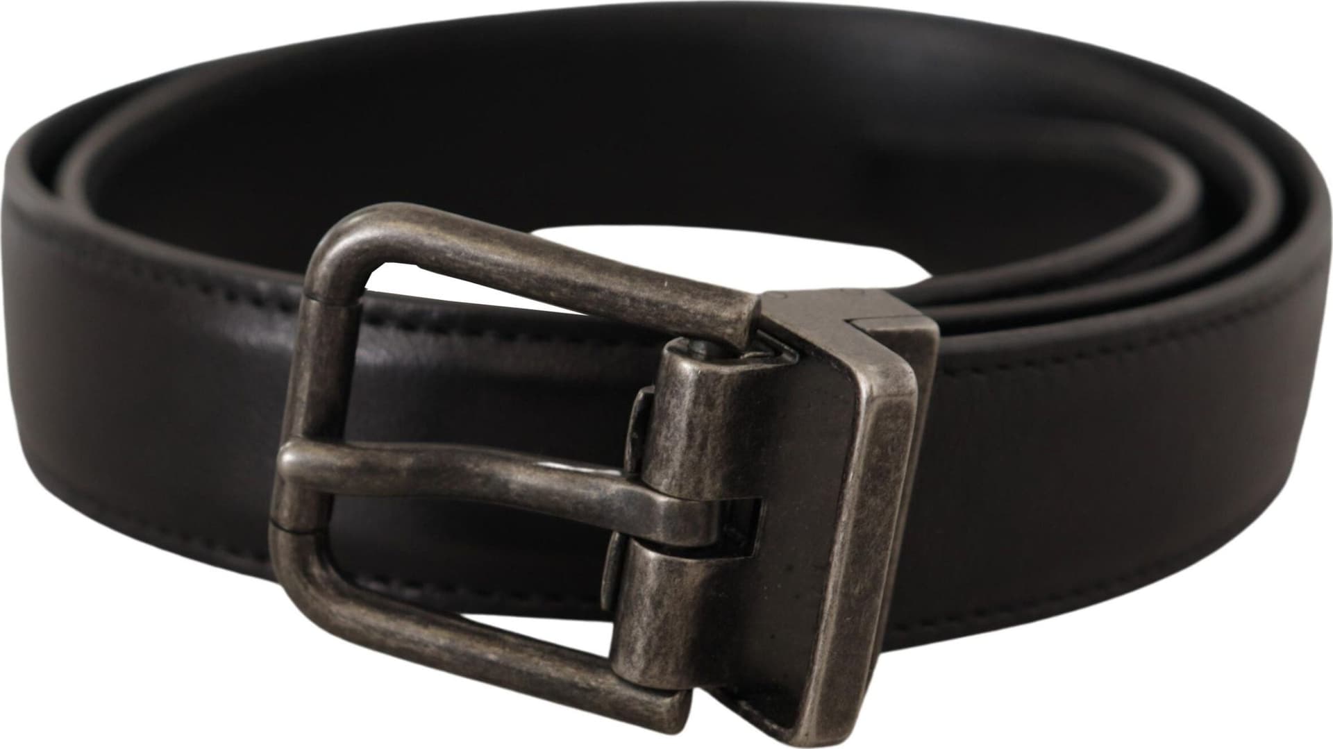 Dolce & Gabbana Black Calf Leather Logo Metal Buckle Belt - 3