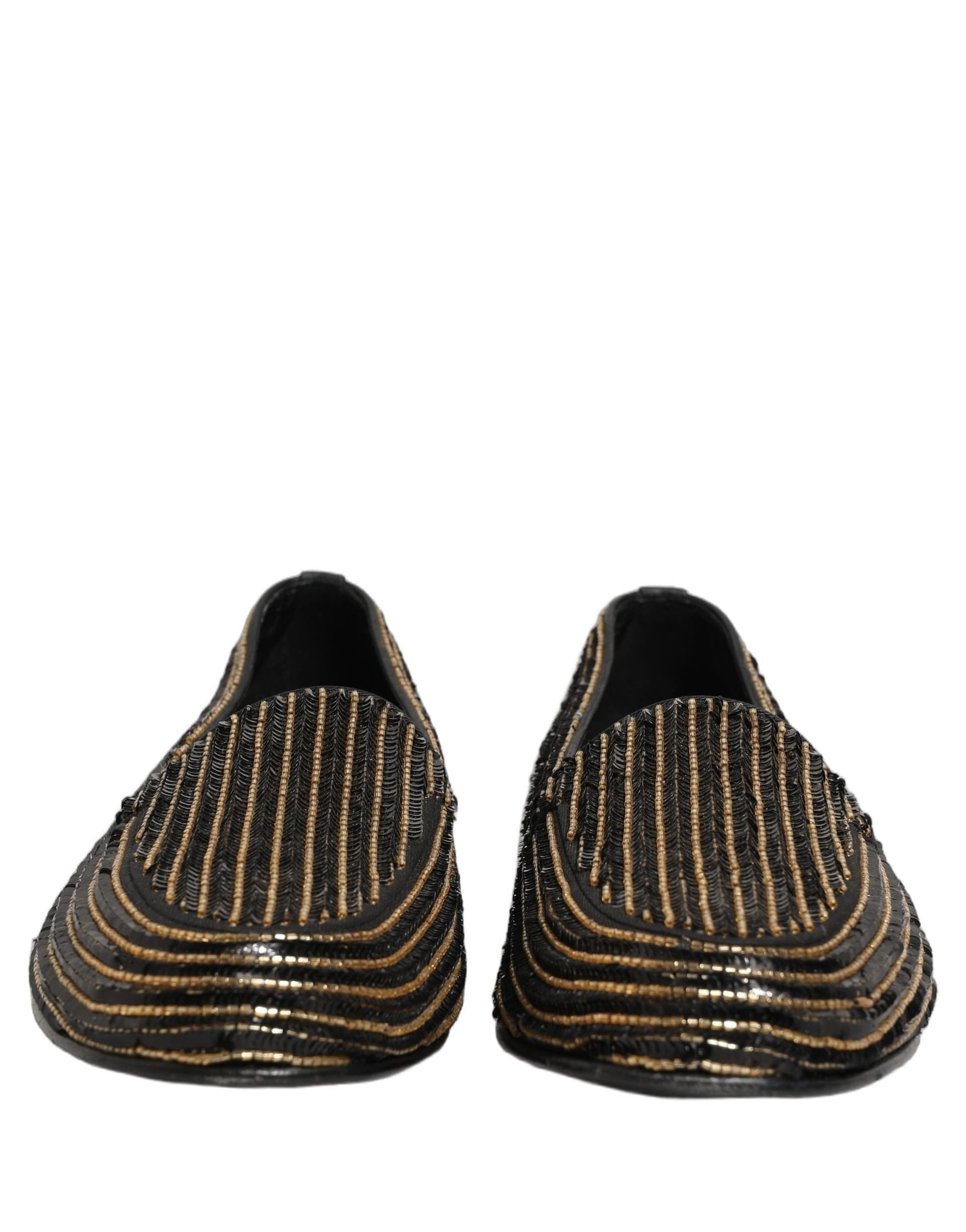 Dolce & Gabbana Black Gold Sequined Men Dress Loafers Shoes - 2
