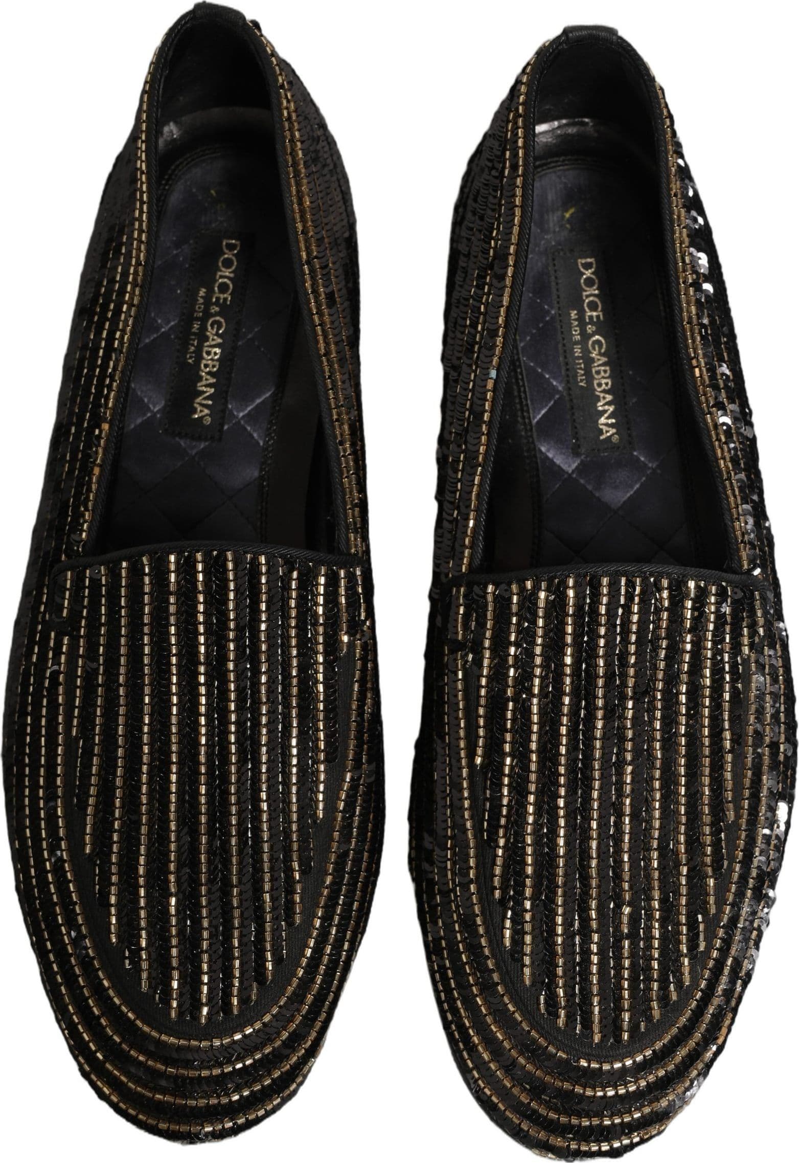 Dolce & Gabbana Black Gold Sequined Men Dress Loafers Shoes - 3