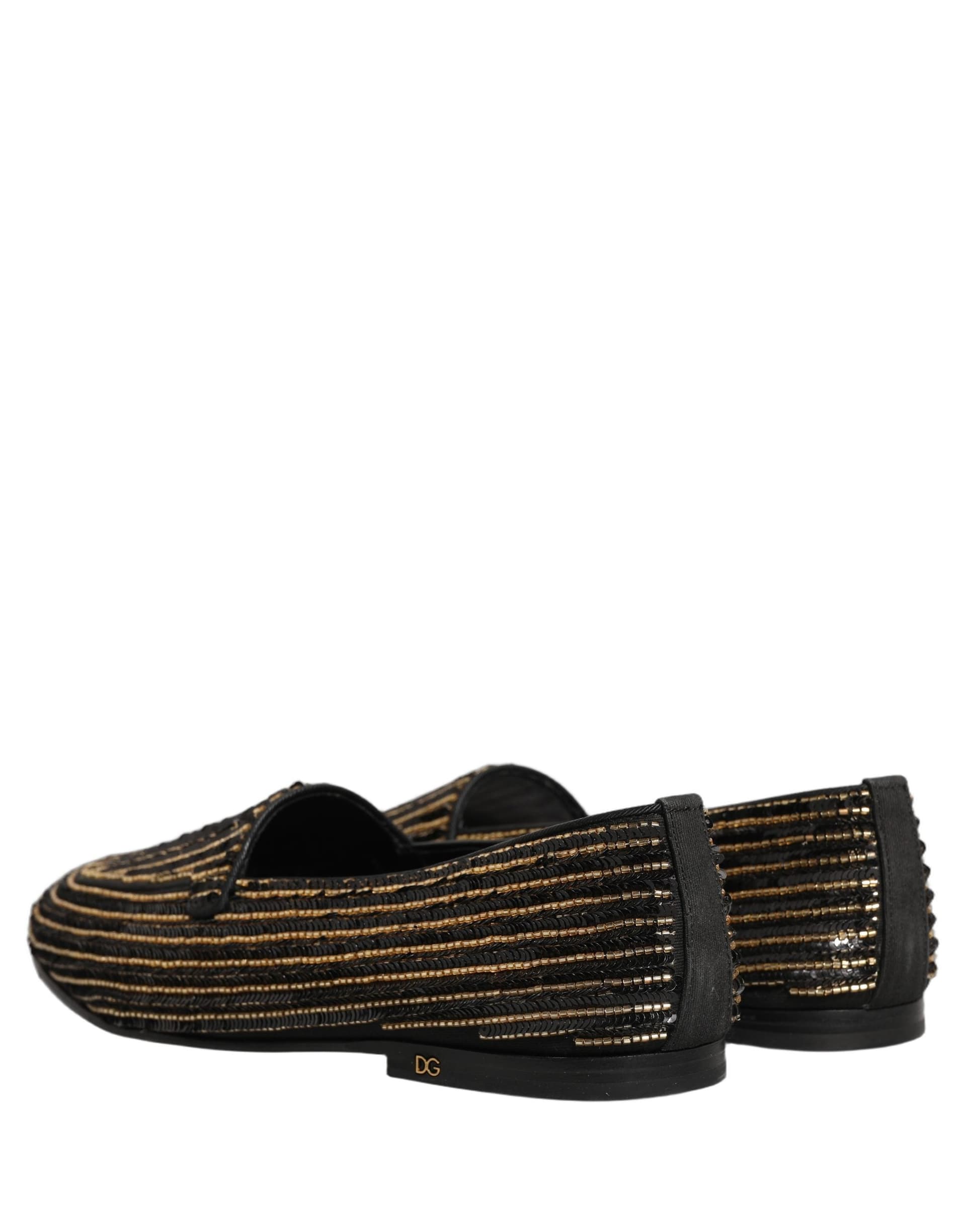 Dolce & Gabbana Black Gold Sequined Men Dress Loafers Shoes - 5