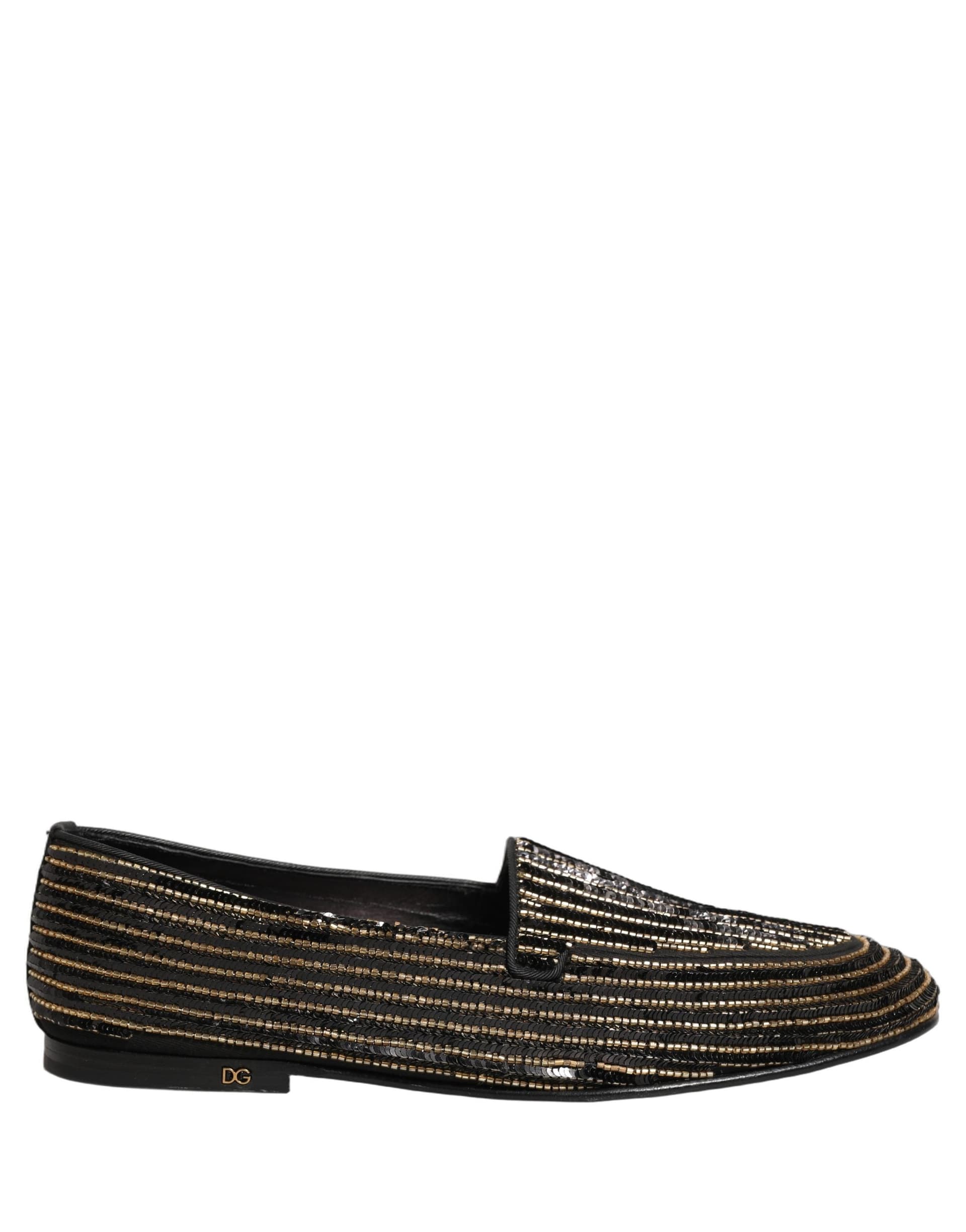 Dolce & Gabbana Black Gold Sequined Men Dress Loafers Shoes - 7
