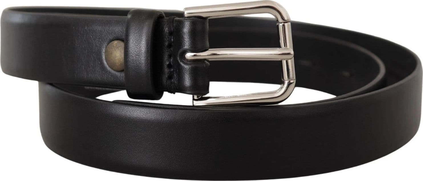 Dolce & Gabbana Black Calf Leather Silver Tone Logo Buckle Belt - 4