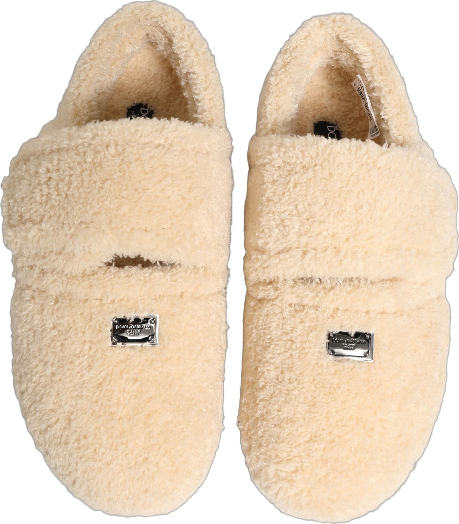 Dolce & Gabbana Beige Faux Fur Flats Men Slides Sandals Shoes - 3