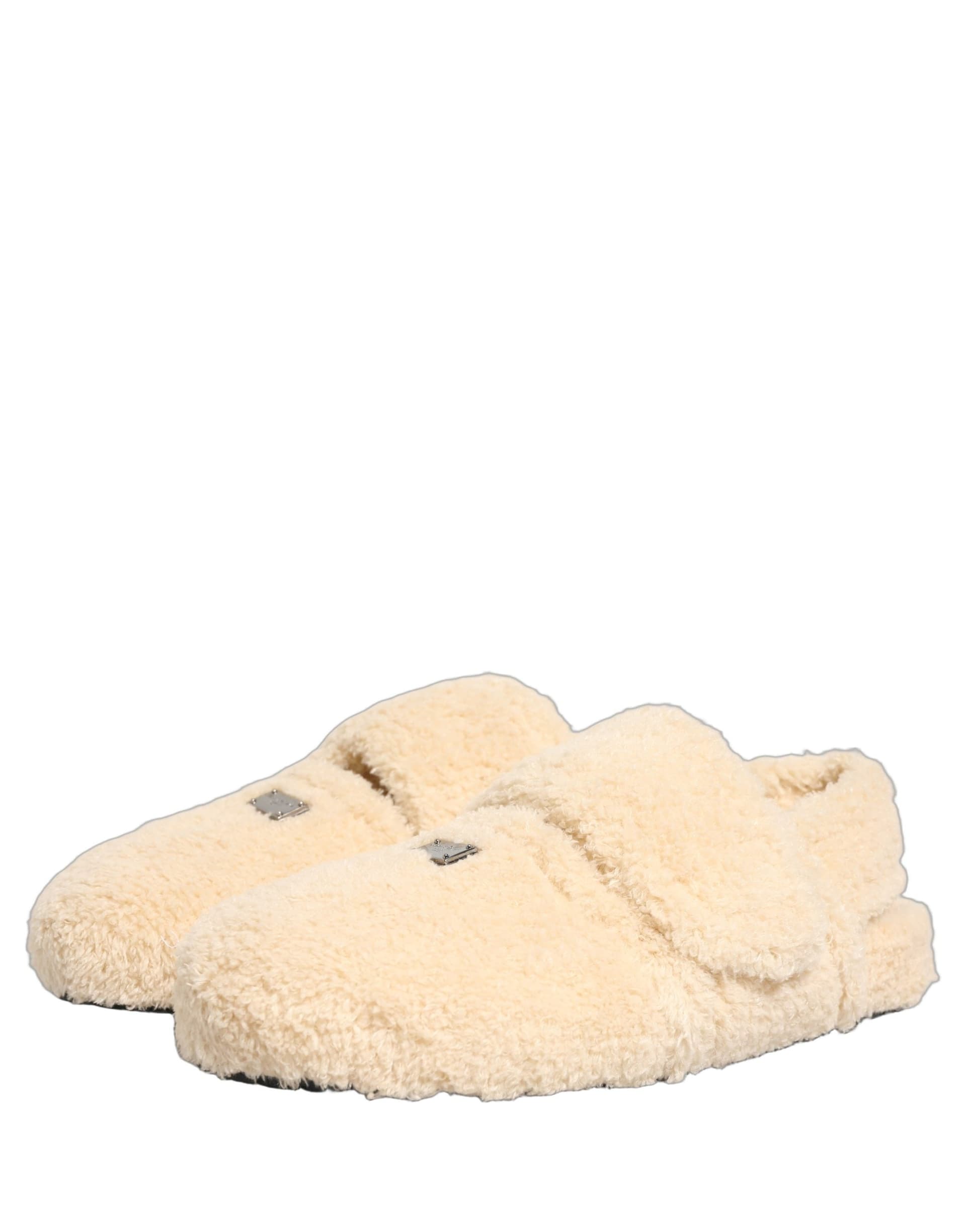 Dolce & Gabbana Beige Faux Fur Flats Men Slides Sandals Shoes - 4