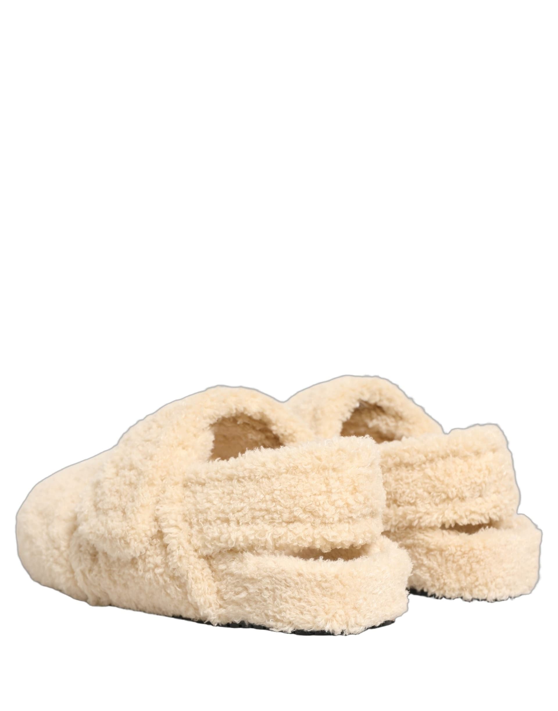 Dolce & Gabbana Beige Faux Fur Flats Men Slides Sandals Shoes - 5