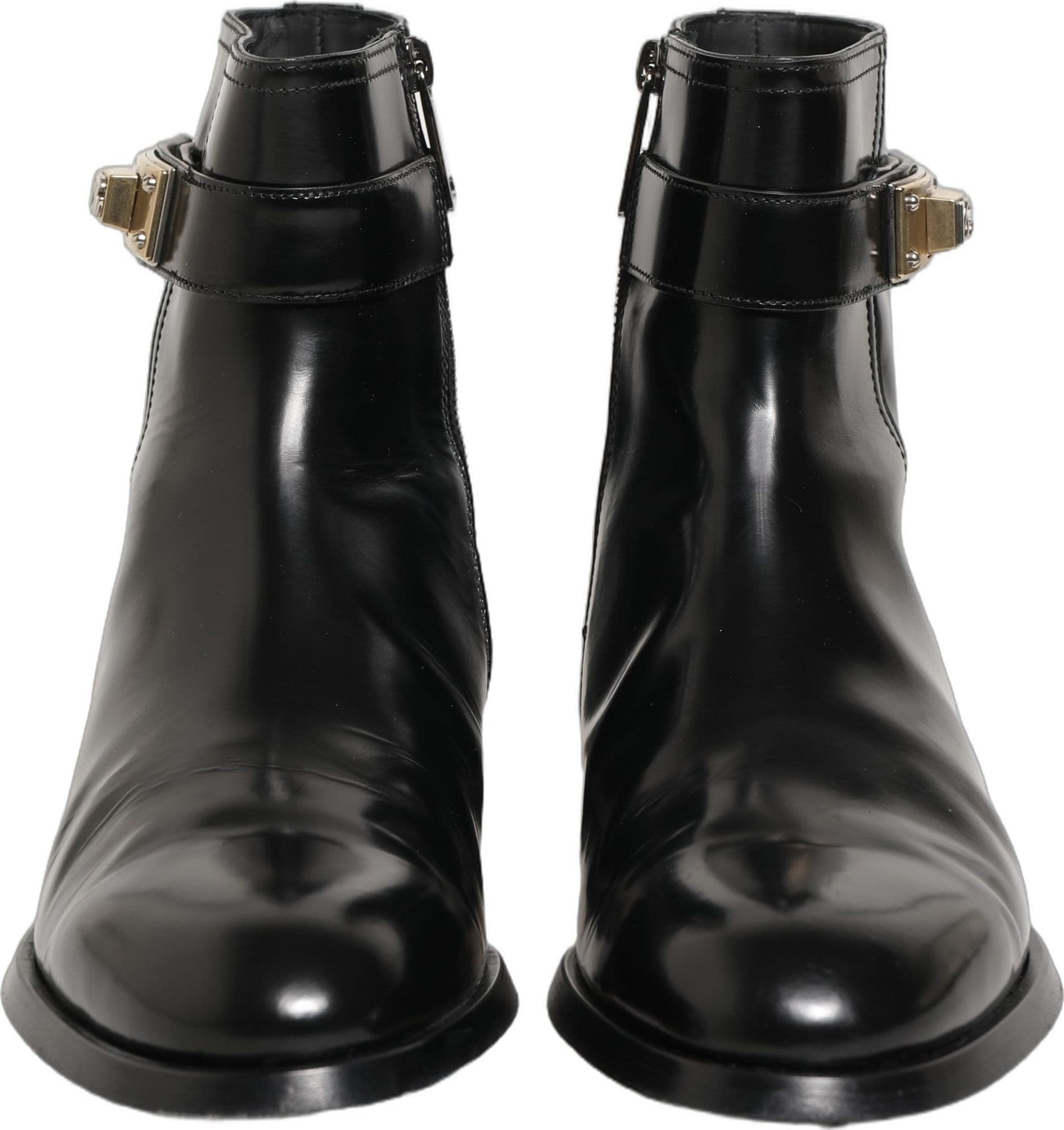 Dolce & Gabbana Black Leather Logo Buckle Mid Calf Boots Shoes - 2