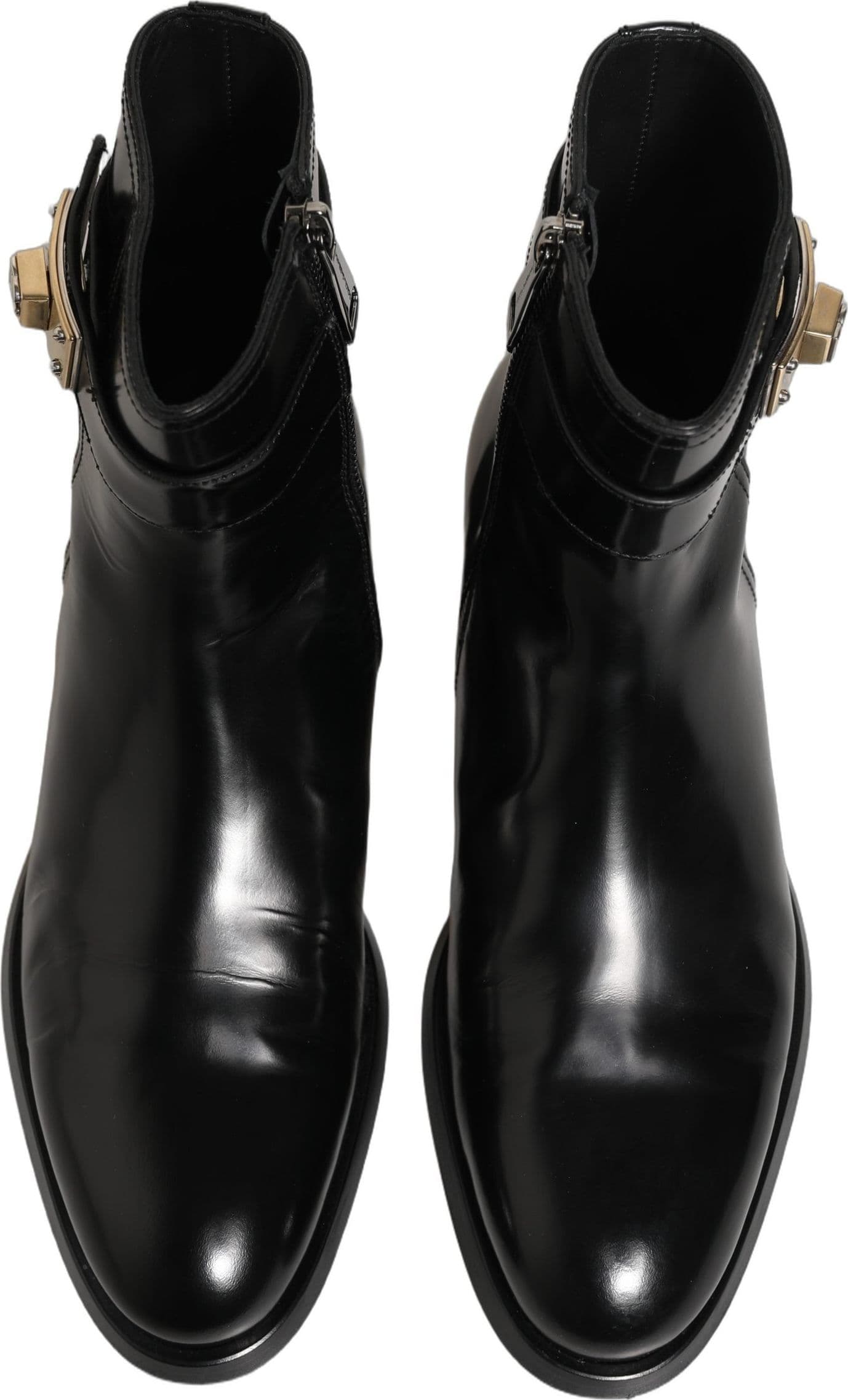 Dolce & Gabbana Black Leather Logo Buckle Mid Calf Boots Shoes - 3