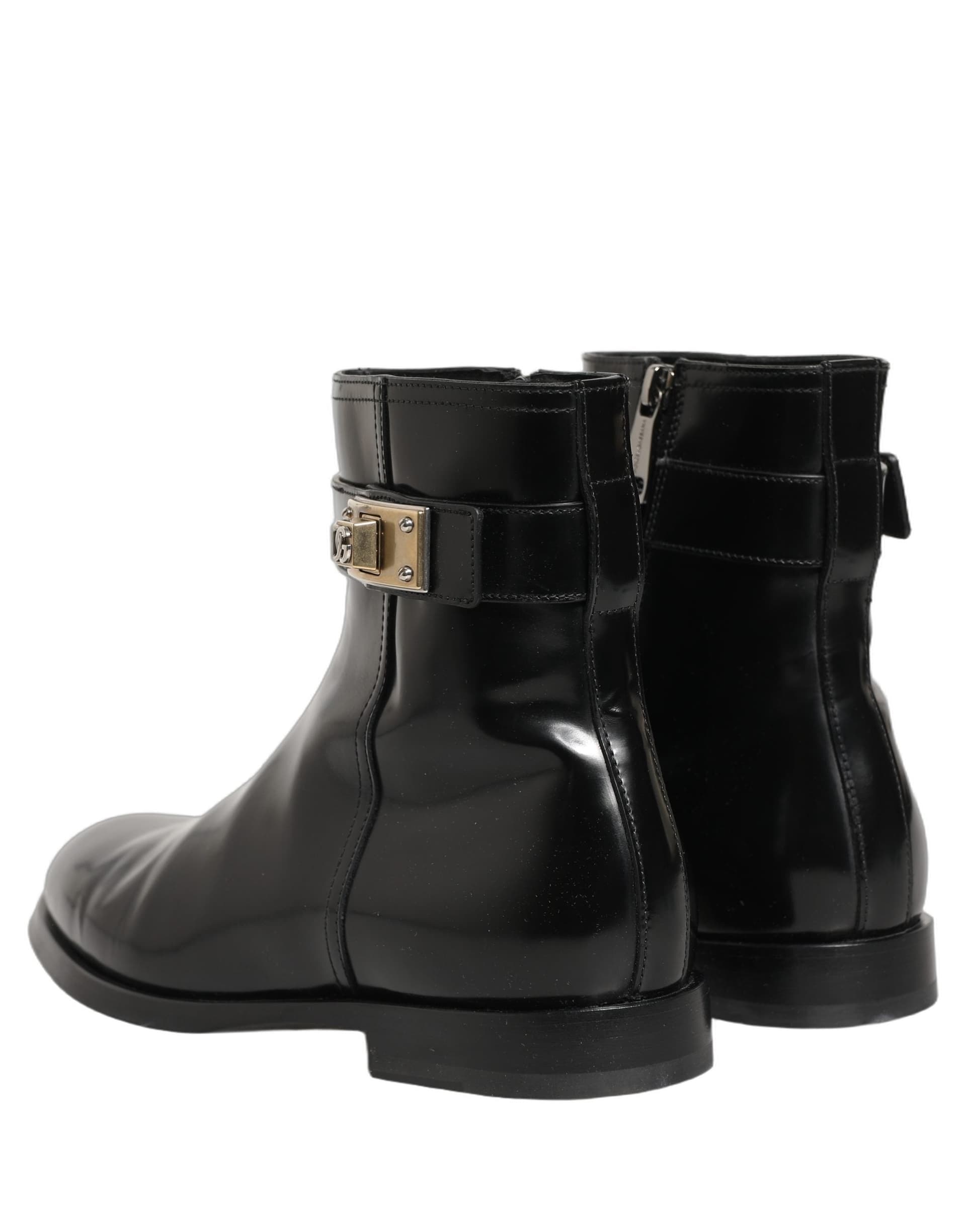 Dolce & Gabbana Black Leather Logo Buckle Mid Calf Boots Shoes - 5