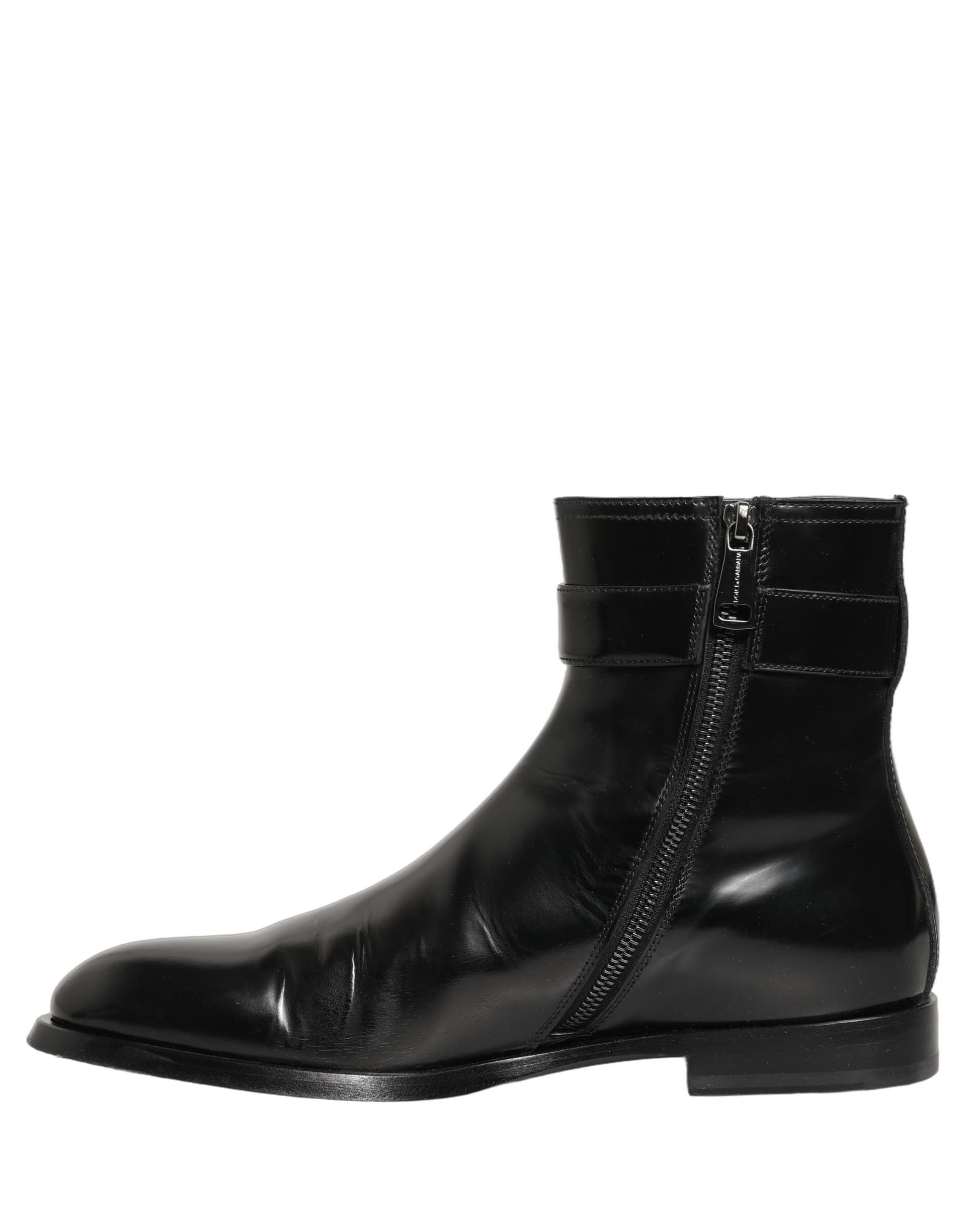 Dolce & Gabbana Black Leather Logo Buckle Mid Calf Boots Shoes - 6