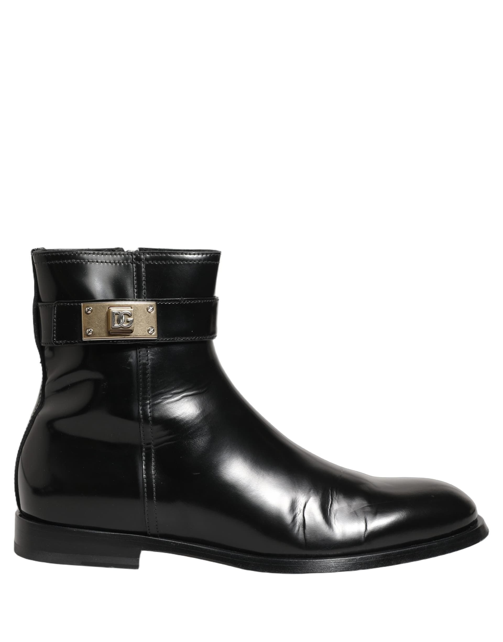 Dolce & Gabbana Black Leather Logo Buckle Mid Calf Boots Shoes - 8