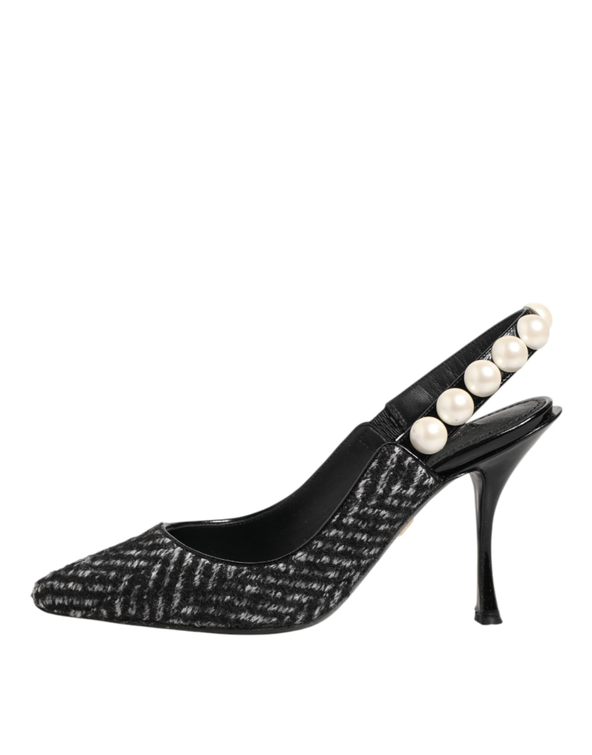 Dolce & Gabbana White Black Chevron Faux Pearl Slingbacks Shoes - 5