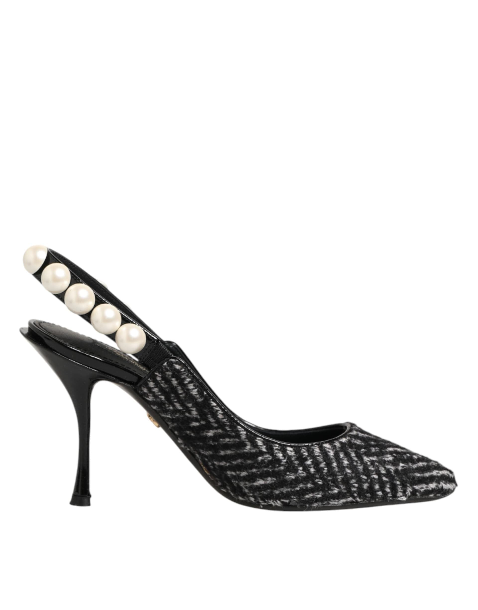 Dolce & Gabbana White Black Chevron Faux Pearl Slingbacks Shoes - 6