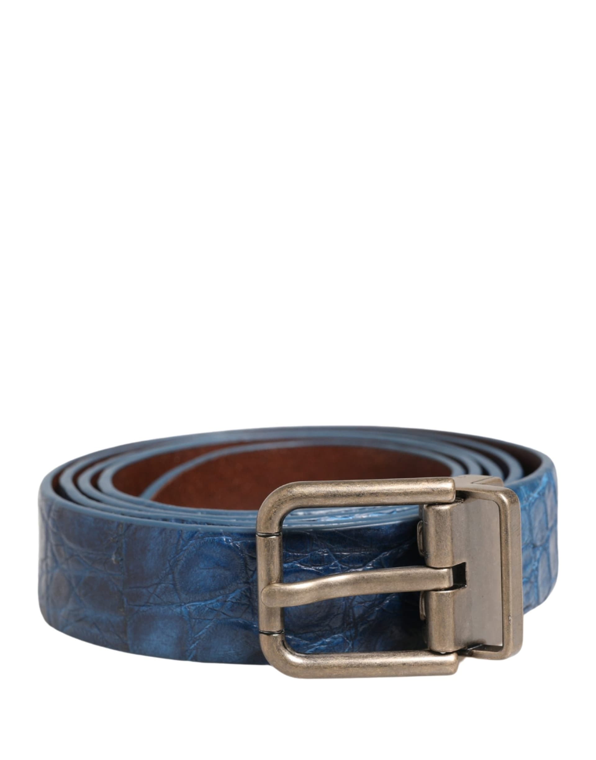 Dolce & Gabbana Navy Blue Leather Gold Tone Metal Buckle Belt - 2