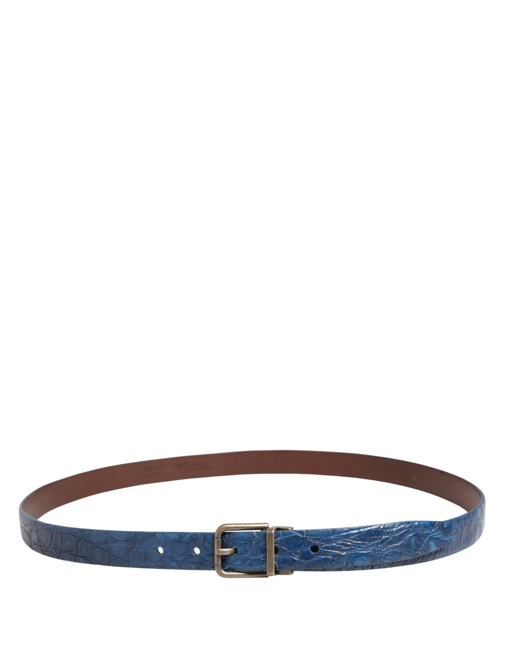 Dolce & Gabbana Navy Blue Leather Gold Tone Metal Buckle Belt - 3