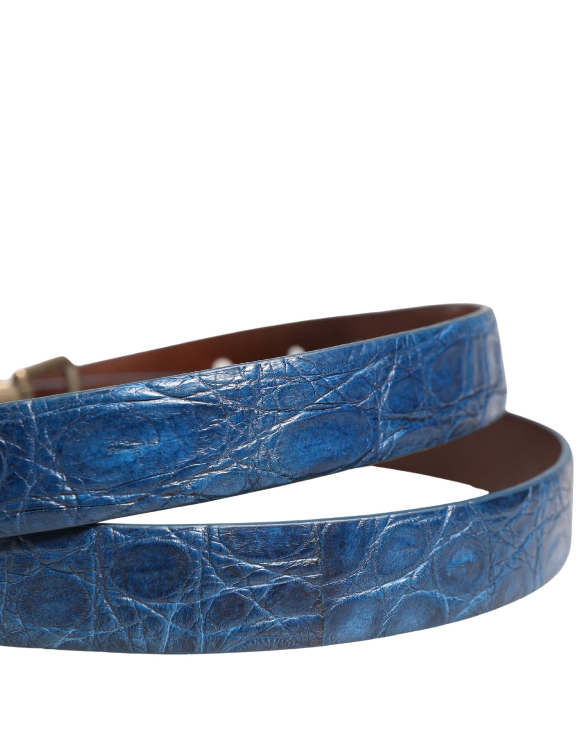 Dolce & Gabbana Navy Blue Leather Gold Tone Metal Buckle Belt - 5