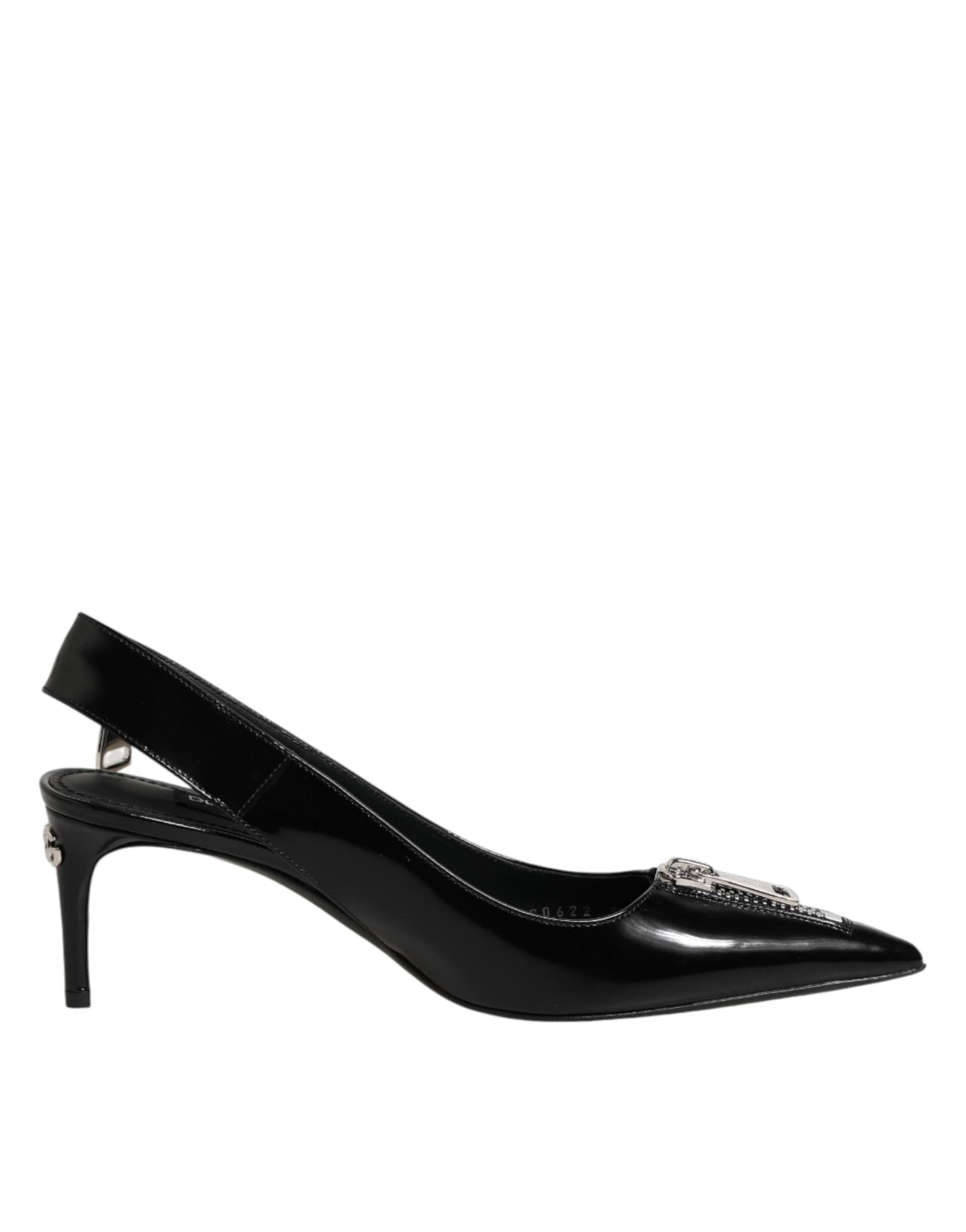 Dolce & Gabbana Black Zipper Leather Heels Slingbacks Shoes - 7