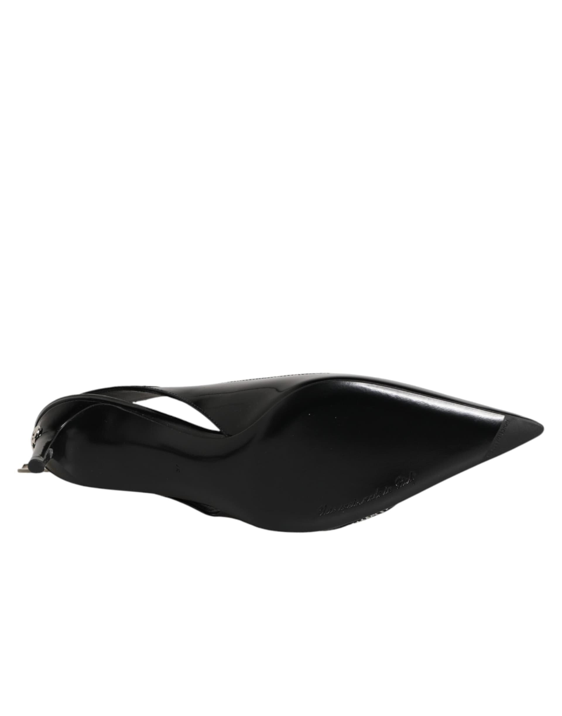 Dolce & Gabbana Black Zipper Leather Heels Slingbacks Shoes - 8