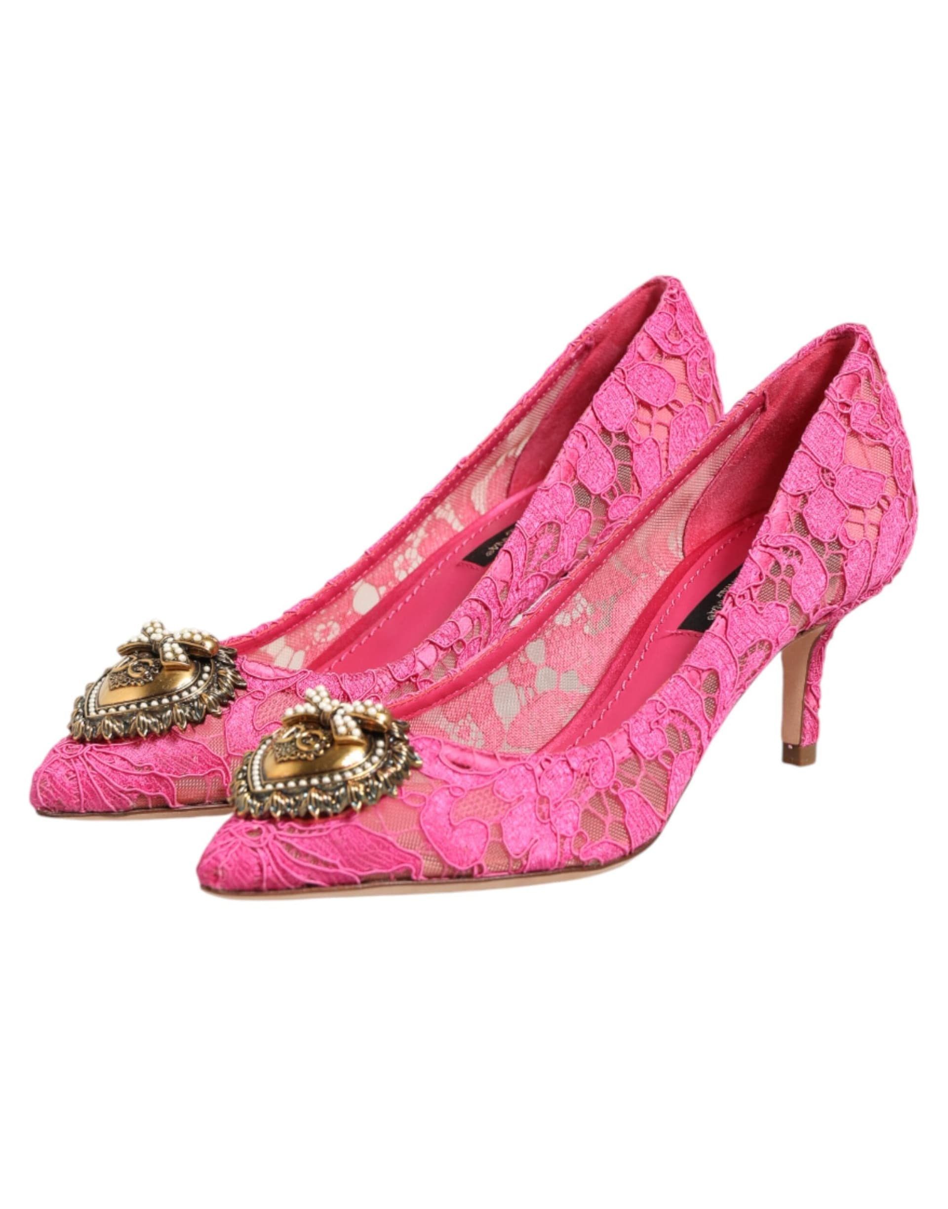 Dolce & Gabbana Pink Taormina Lace DEVOTION Pumps Shoes - 3
