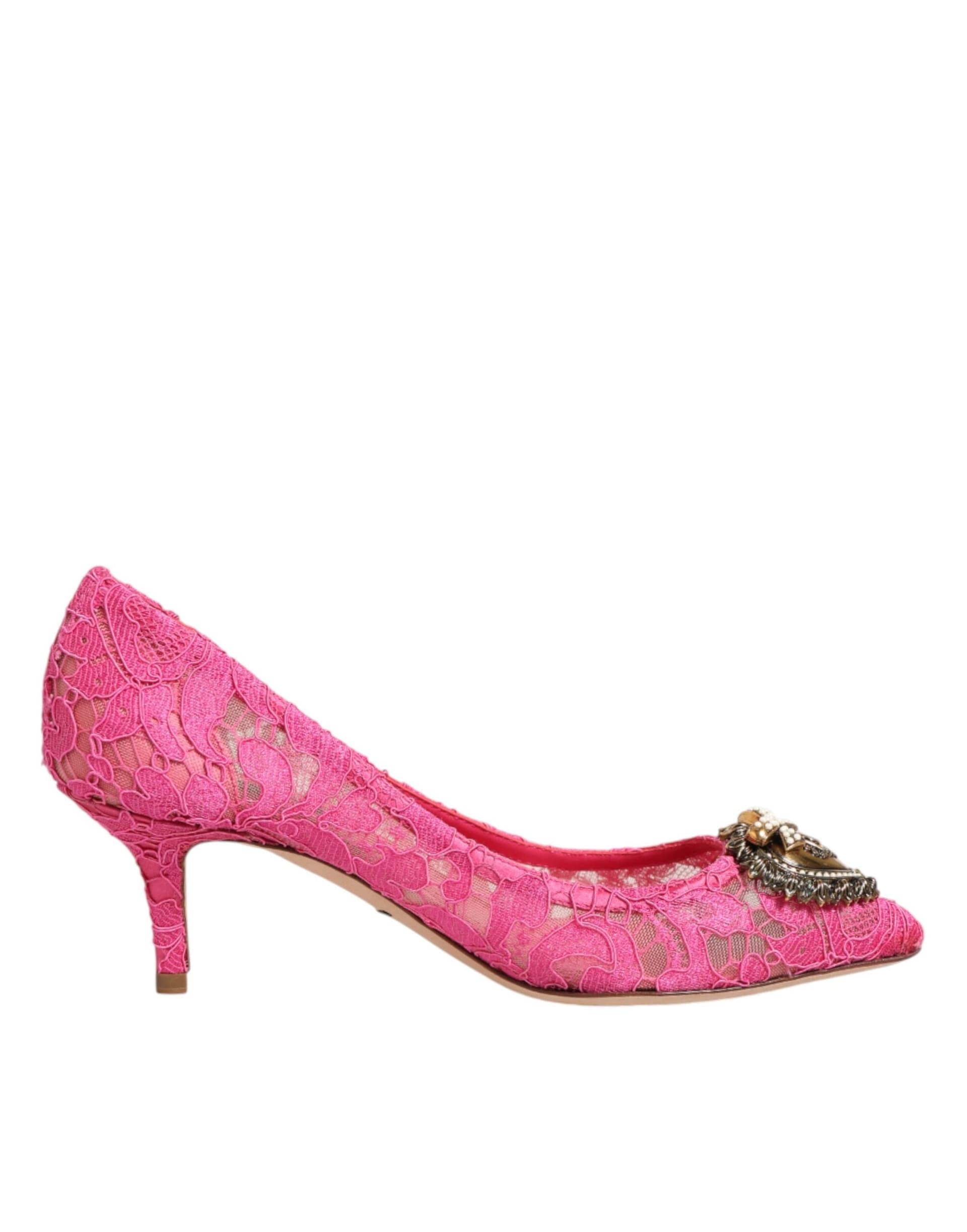 Dolce & Gabbana Pink Taormina Lace DEVOTION Pumps Shoes - 7