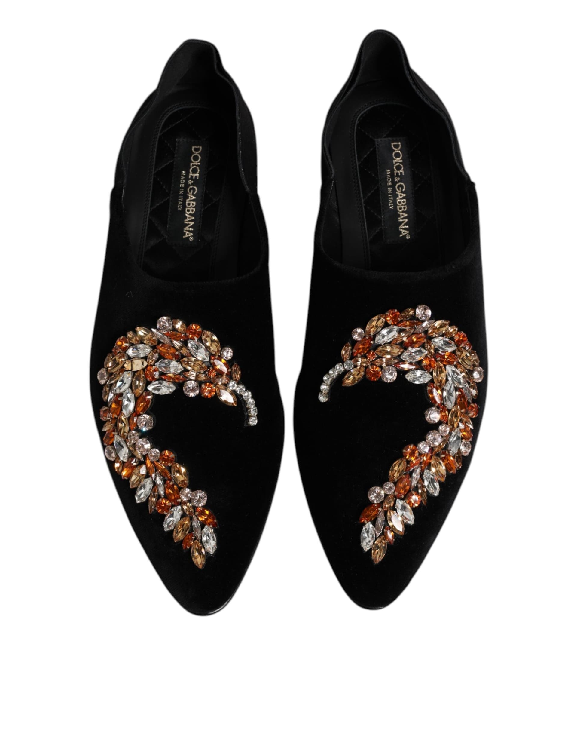 Dolce & Gabbana Black Velvet Embellished Loafer Slip On Shoes - 2