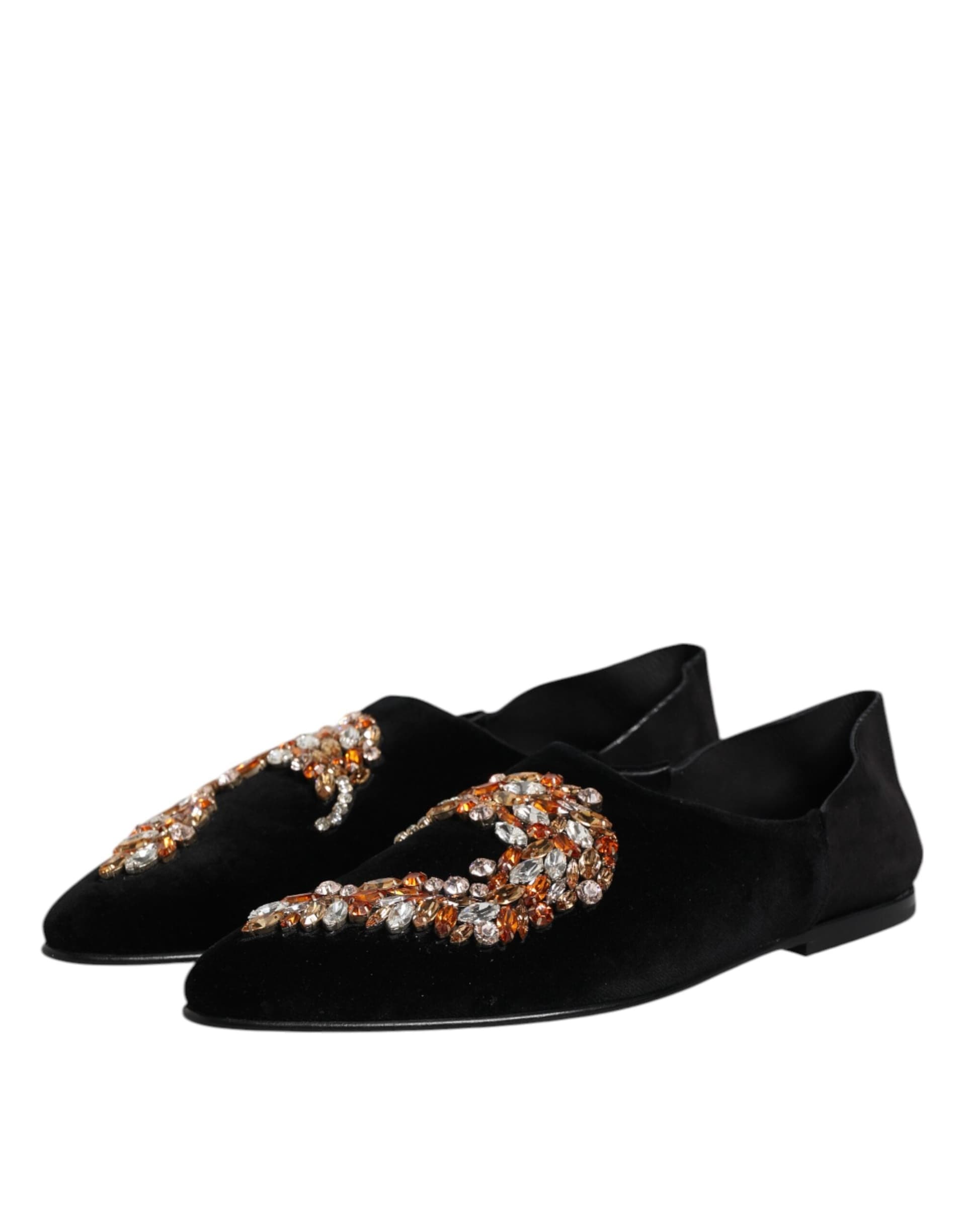 Dolce & Gabbana Black Velvet Embellished Loafer Slip On Shoes - 3