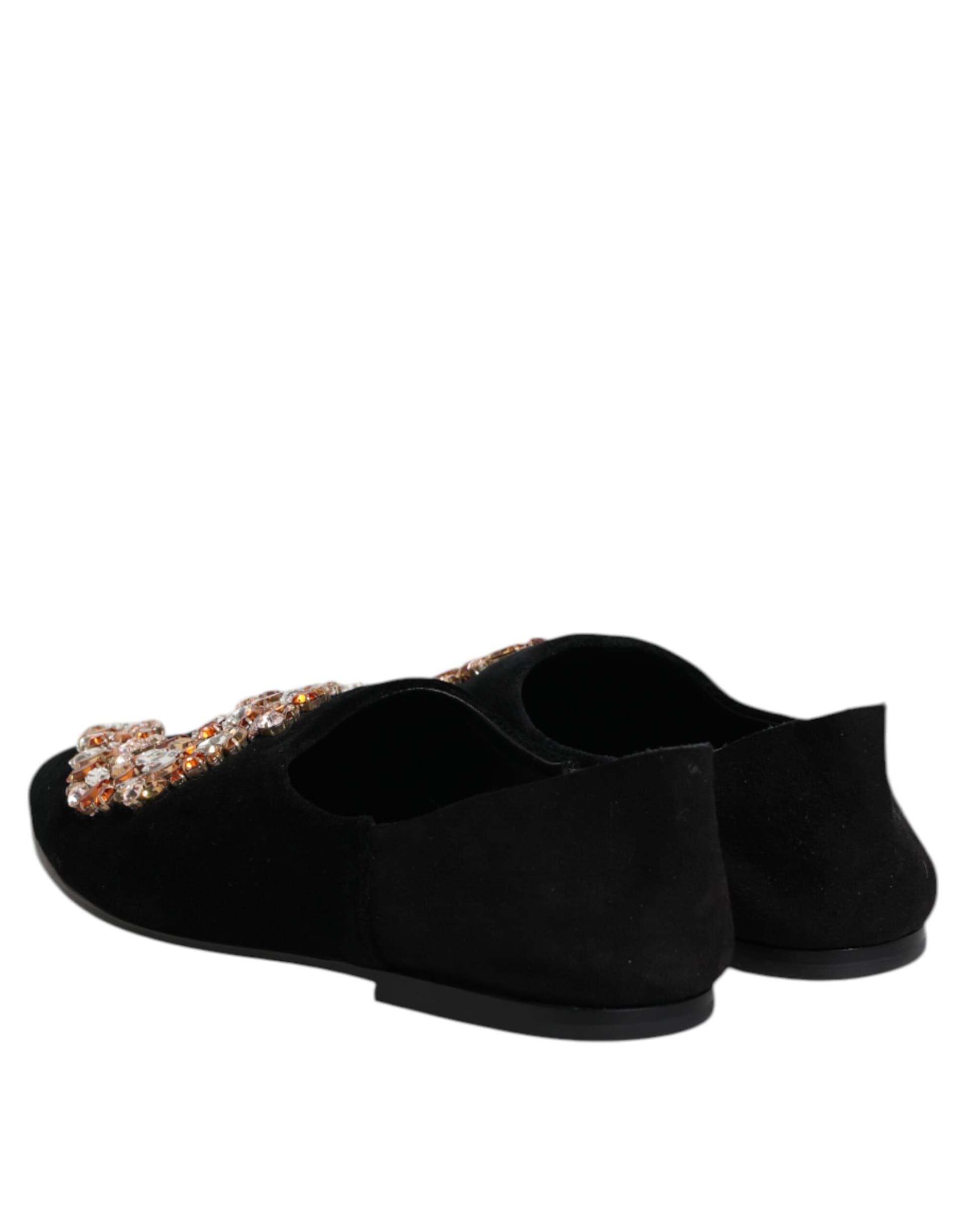 Dolce & Gabbana Black Velvet Embellished Loafer Slip On Shoes - 4