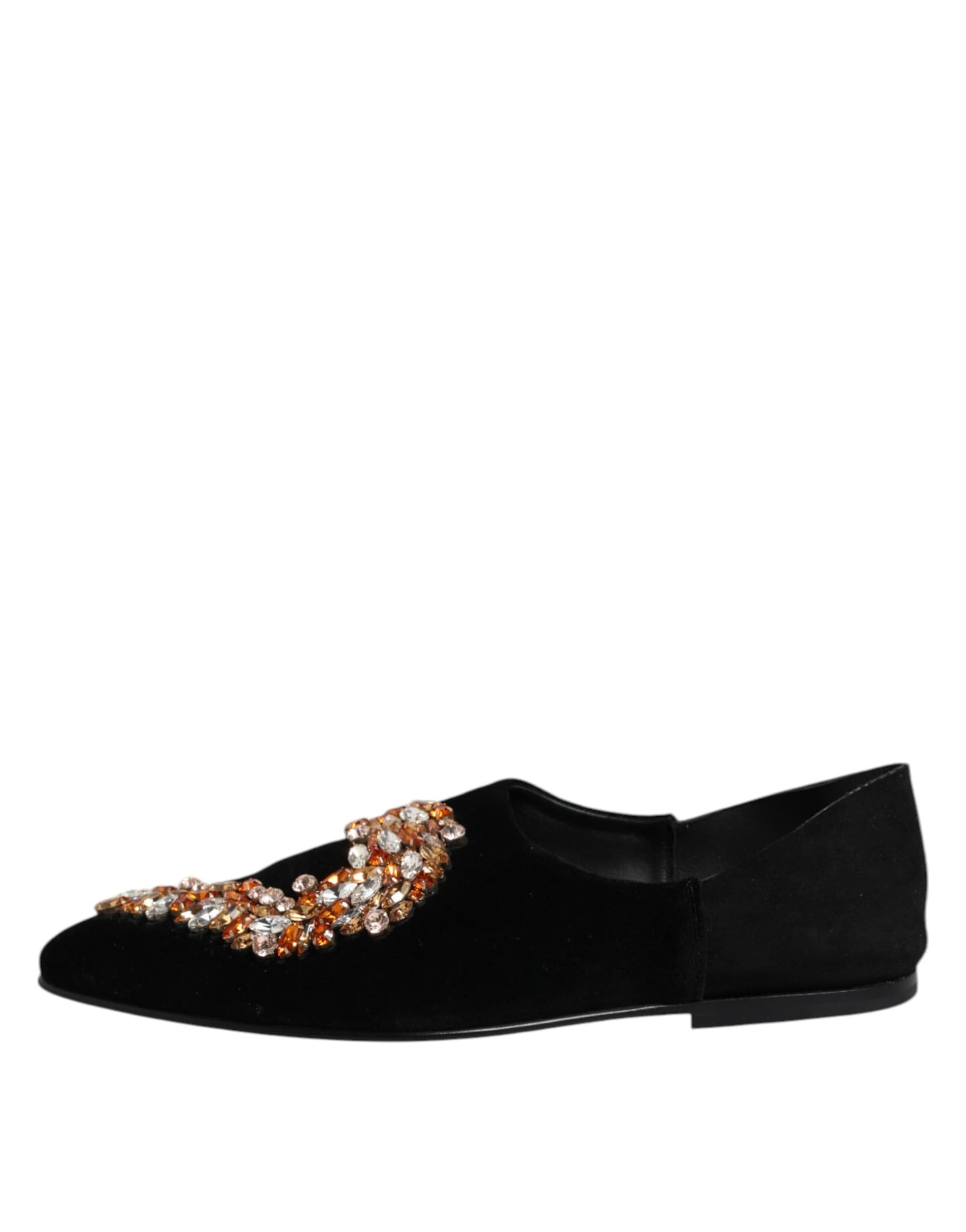Dolce & Gabbana Black Velvet Embellished Loafer Slip On Shoes - 5