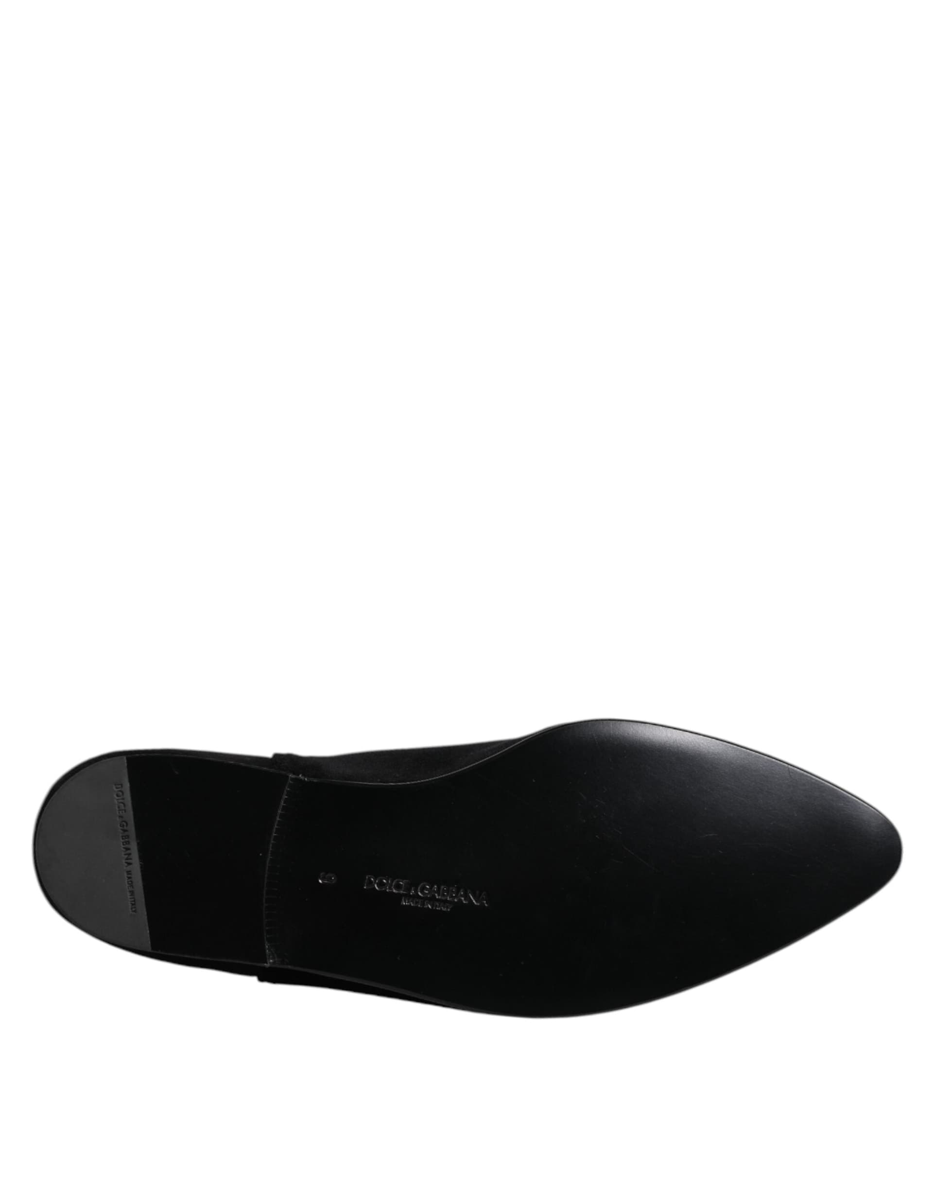 Dolce & Gabbana Black Velvet Embellished Loafer Slip On Shoes - 8