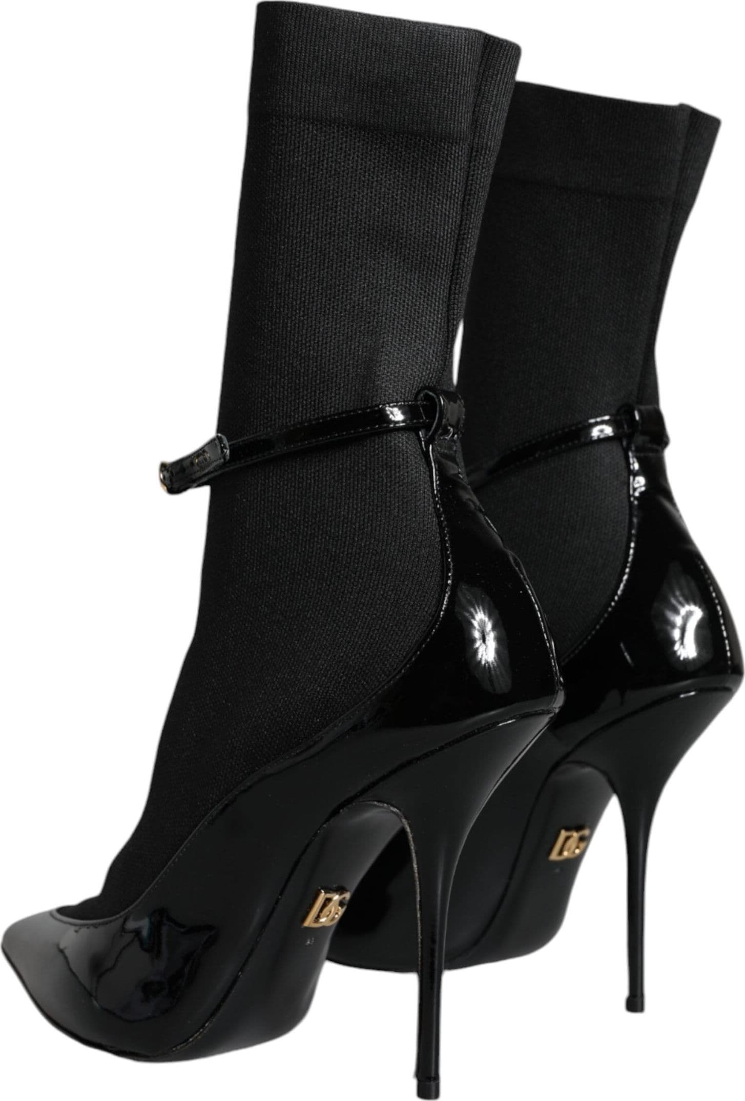 Dolce & Gabbana Black Leather Stilettos Booties Socks Shoes - 3