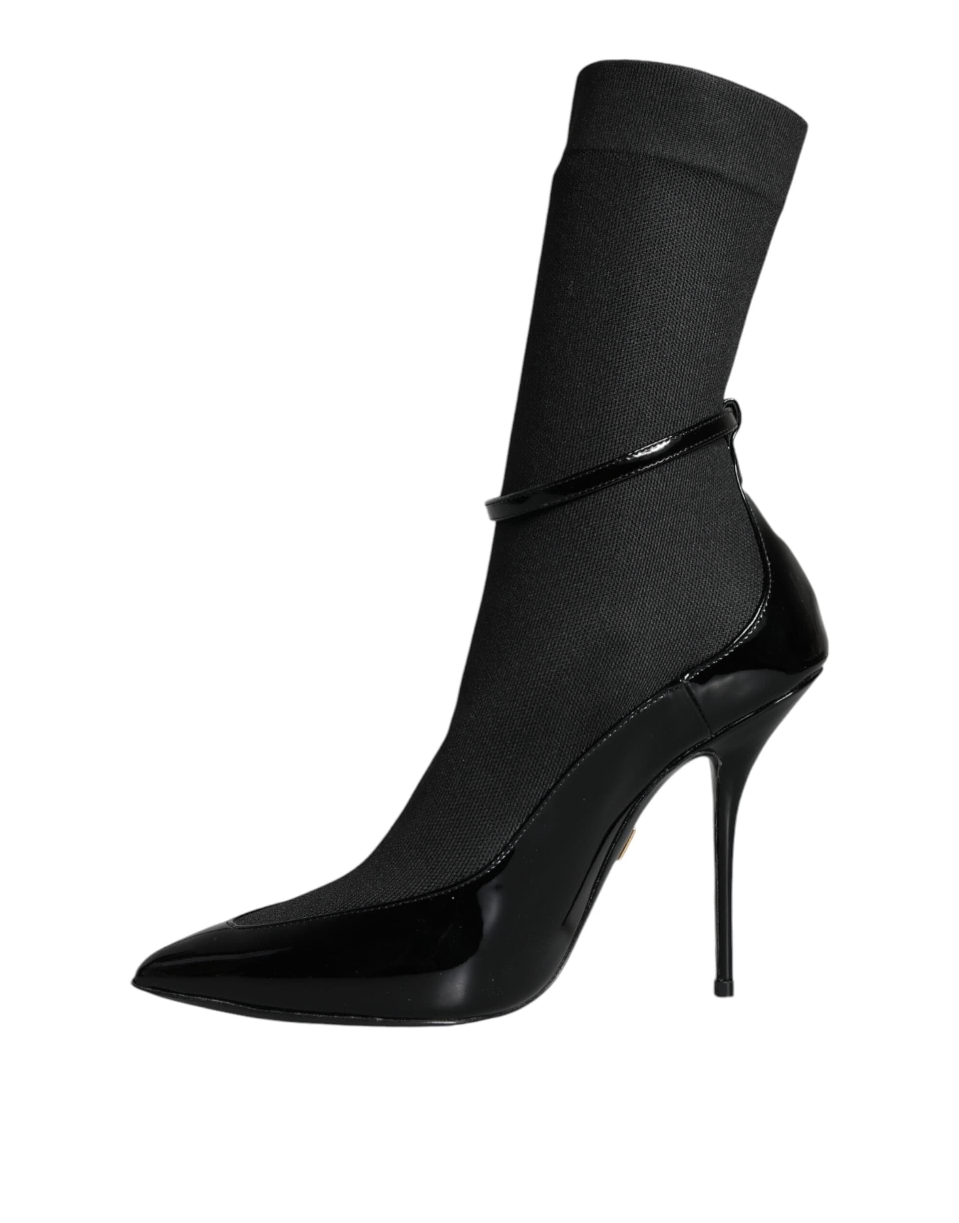 Dolce & Gabbana Black Leather Stilettos Booties Socks Shoes - 5