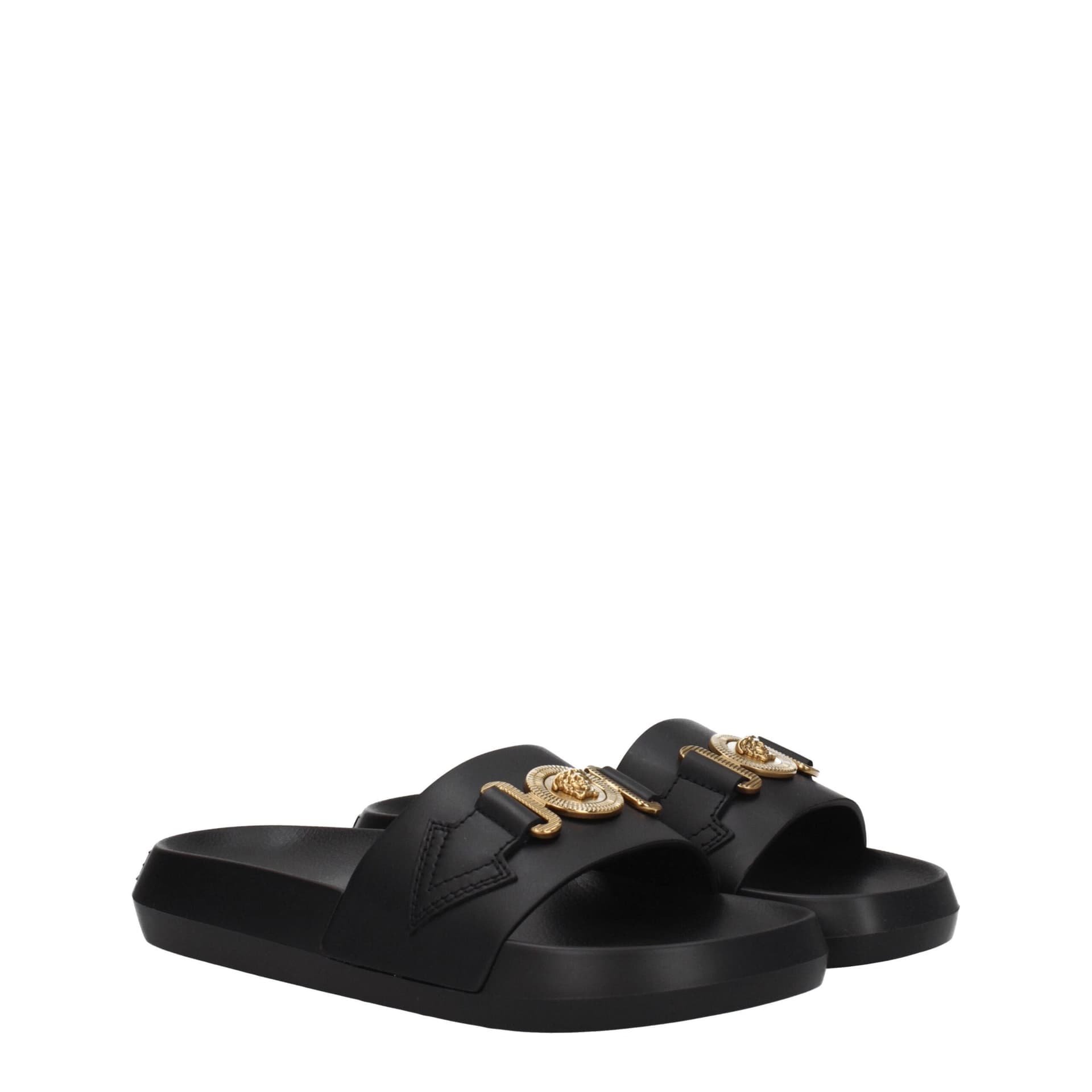 Versace Black Leather Slippers - 2