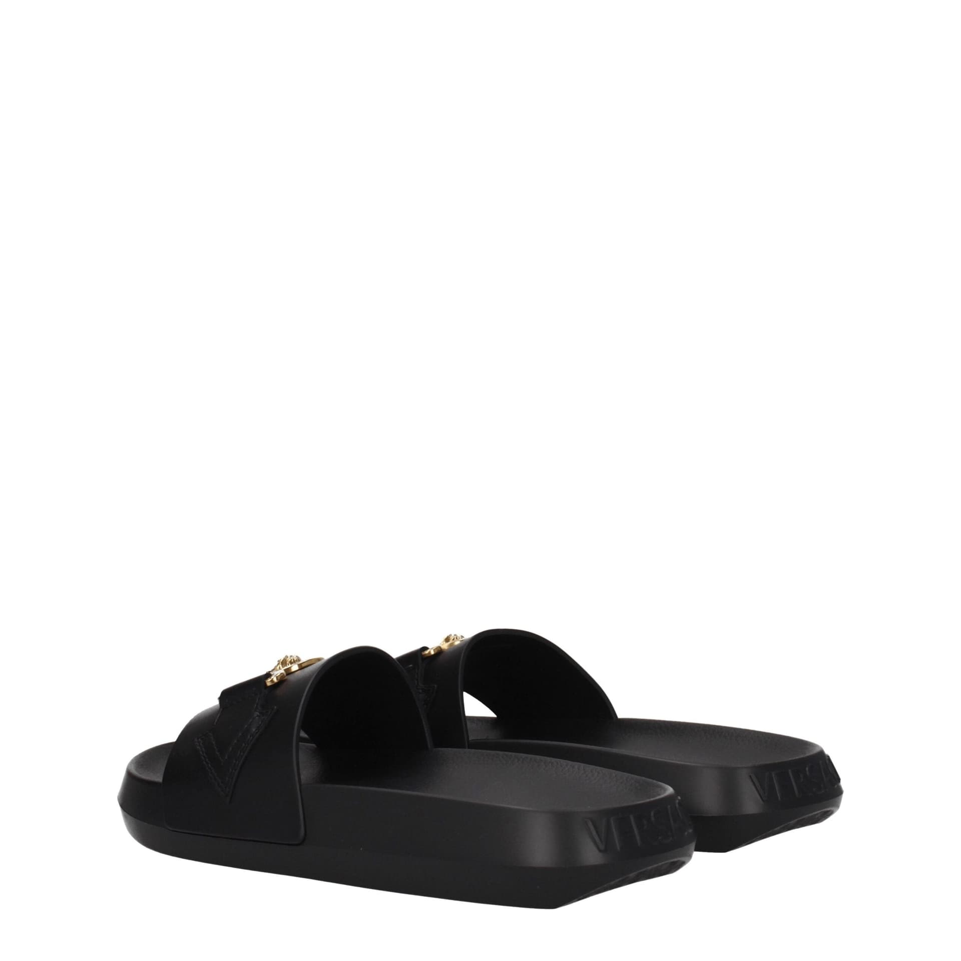 Versace Black Leather Slippers - 4