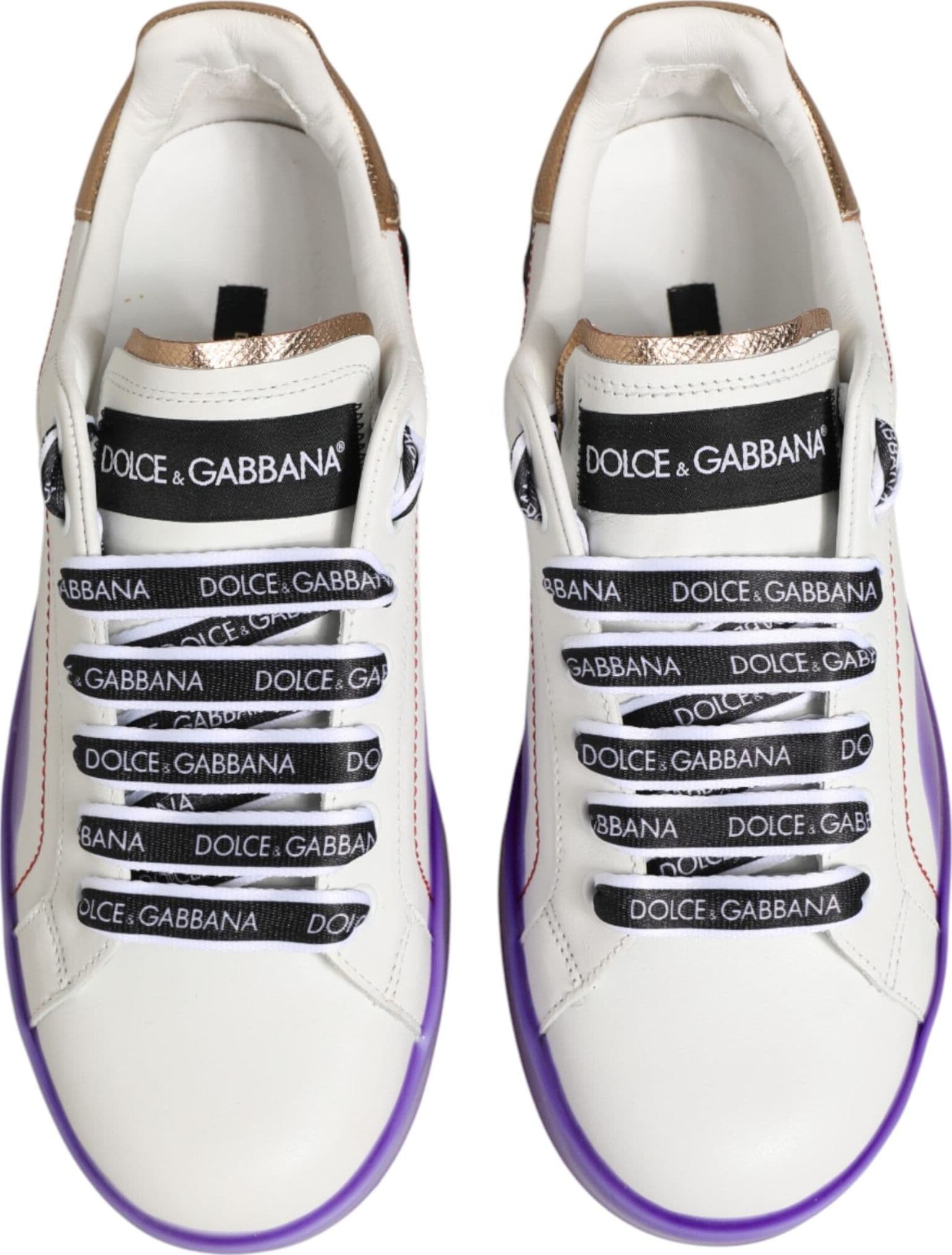 Dolce & Gabbana White Purple Leather Low Top Sneaker Shoes - 2
