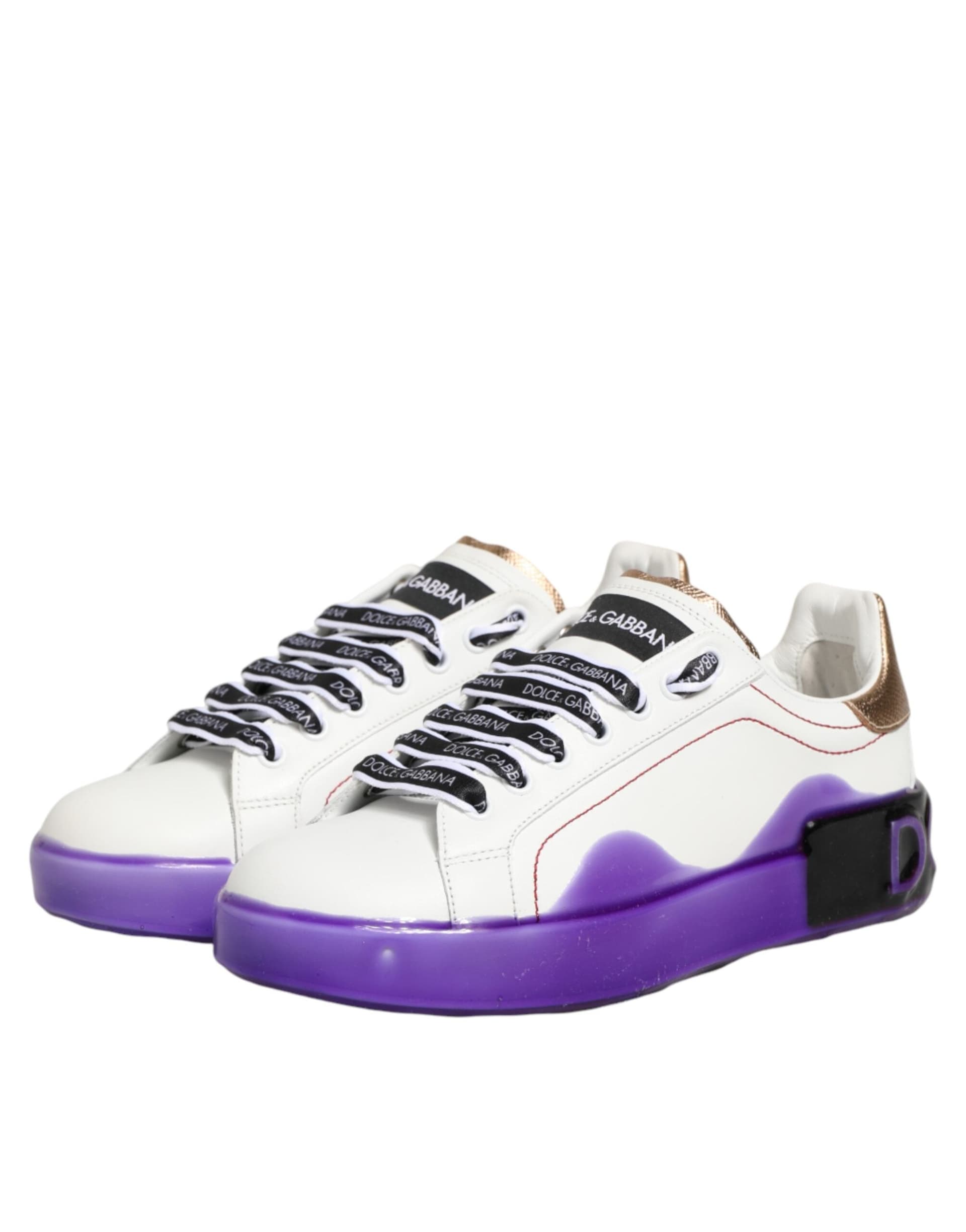 Dolce & Gabbana White Purple Leather Low Top Sneaker Shoes - 3