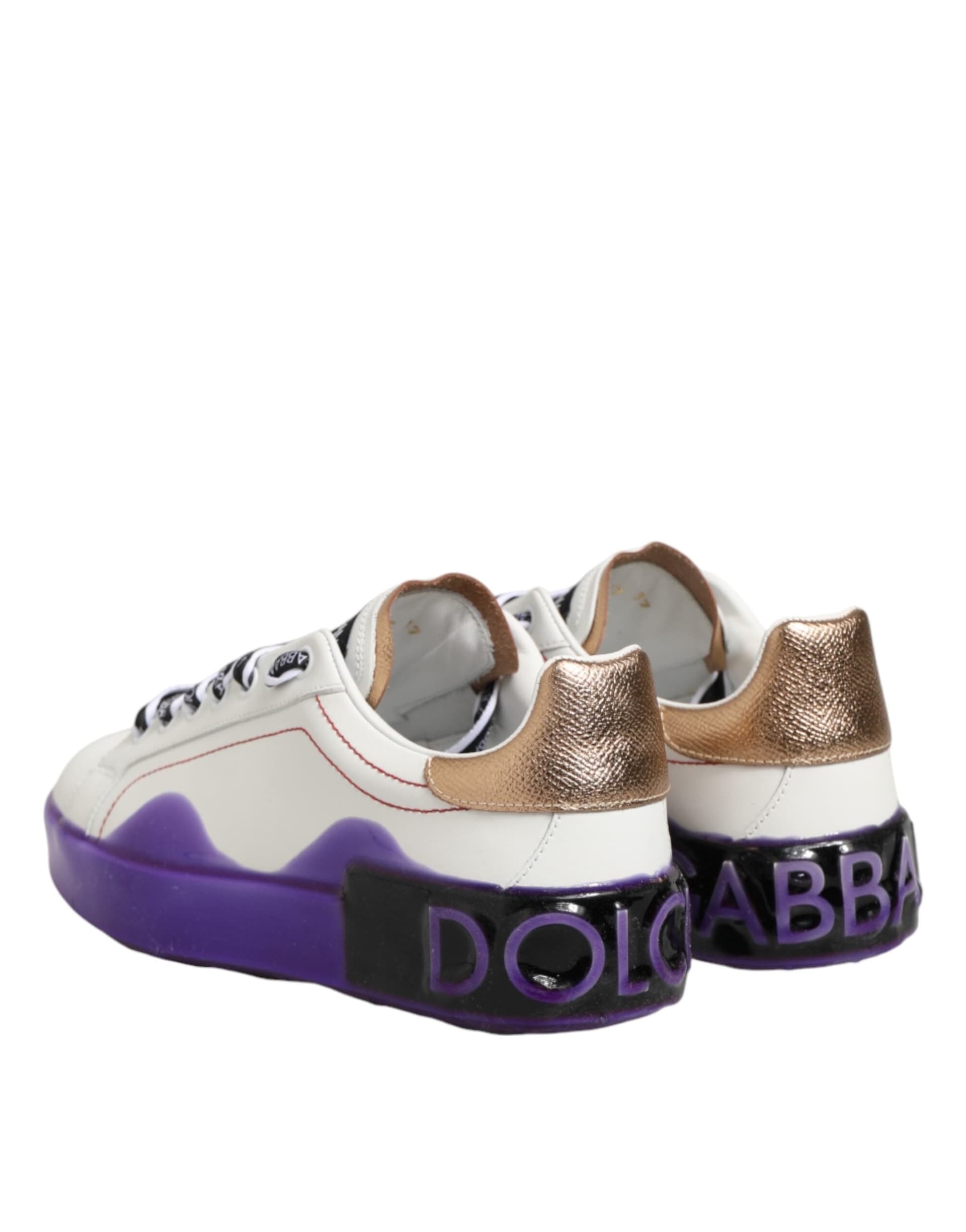 Dolce & Gabbana White Purple Leather Low Top Sneaker Shoes - 4